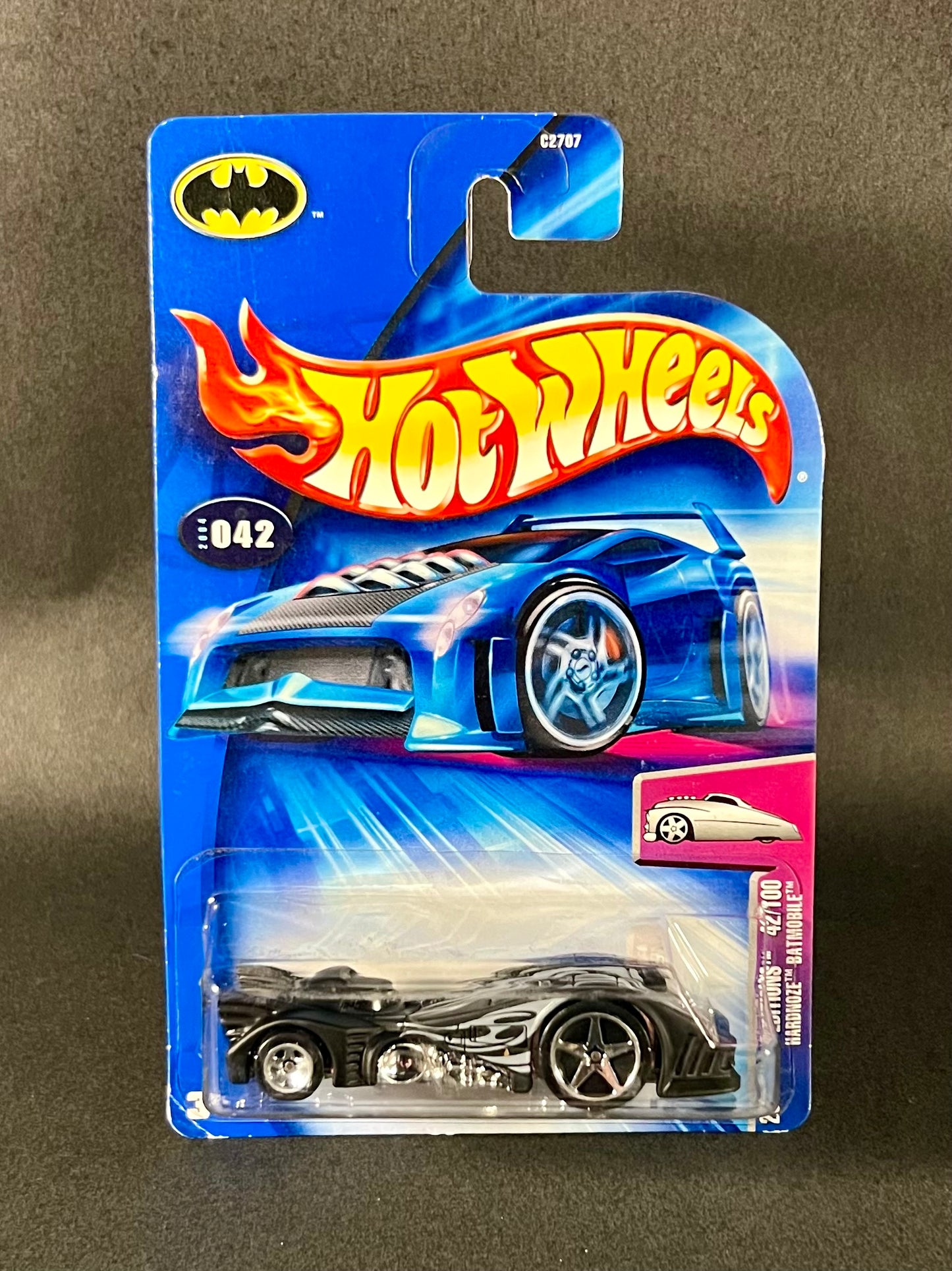 2003 Hot Wheels #042 2004 First Editions Hardnoze Batmobile, Black and Gray
