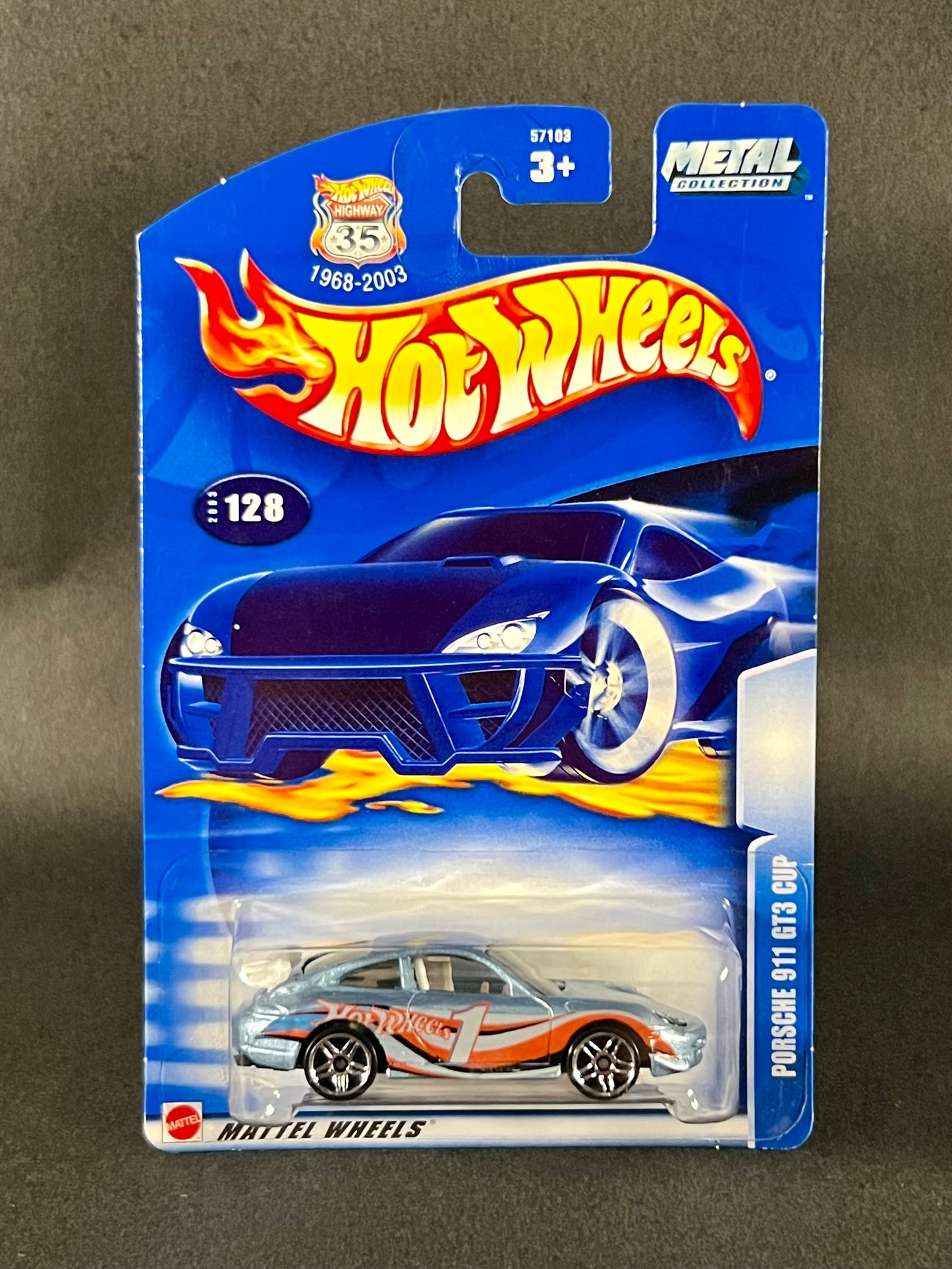 2002 Hot Wheels 2003 #128 Highway 35 Porsche 911 GT3 Cup, Light Blue