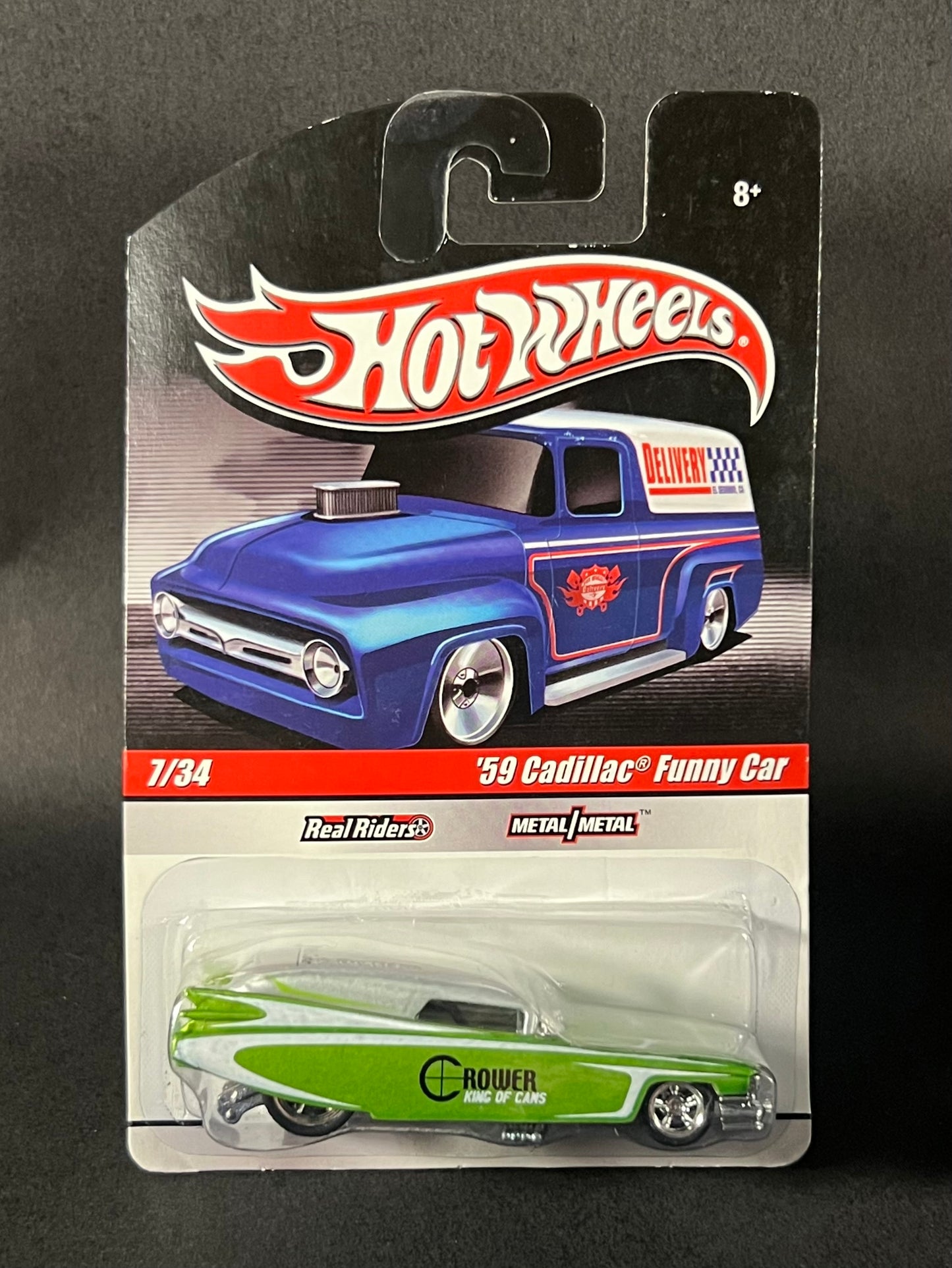 2009 Hot Wheels Slick Rides 7/34 '59 Cadillac Funny Car, Green and Silver