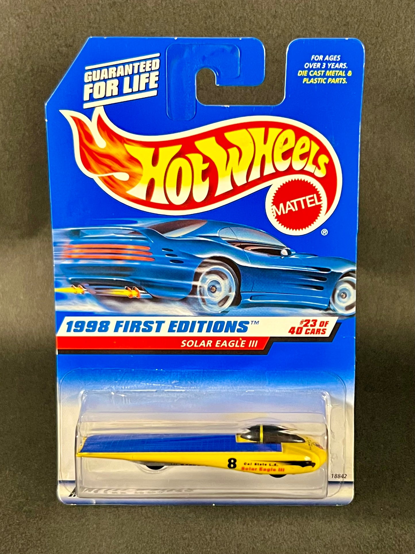 1997 Hot Wheels #650 1998 First Editions Solar Eagle III, Yellow and Blue
