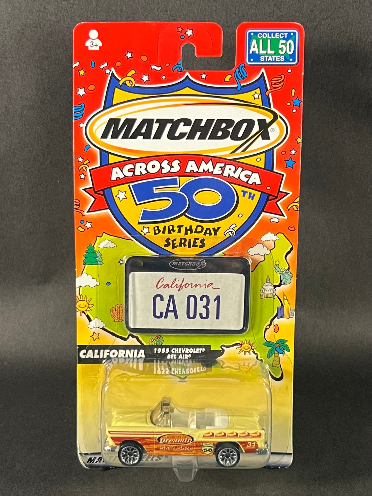 2001 Matchbox Across America California 1955 Chevrolet Bel Air, Yellow and Brown