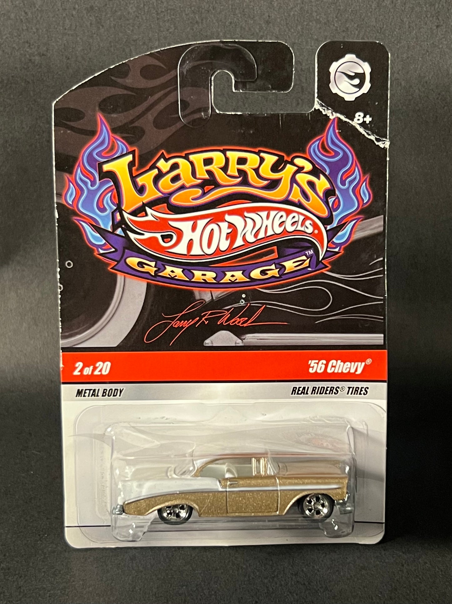 2008 Hot Wheels Larry's Garage '56 Chevy, Gold and White