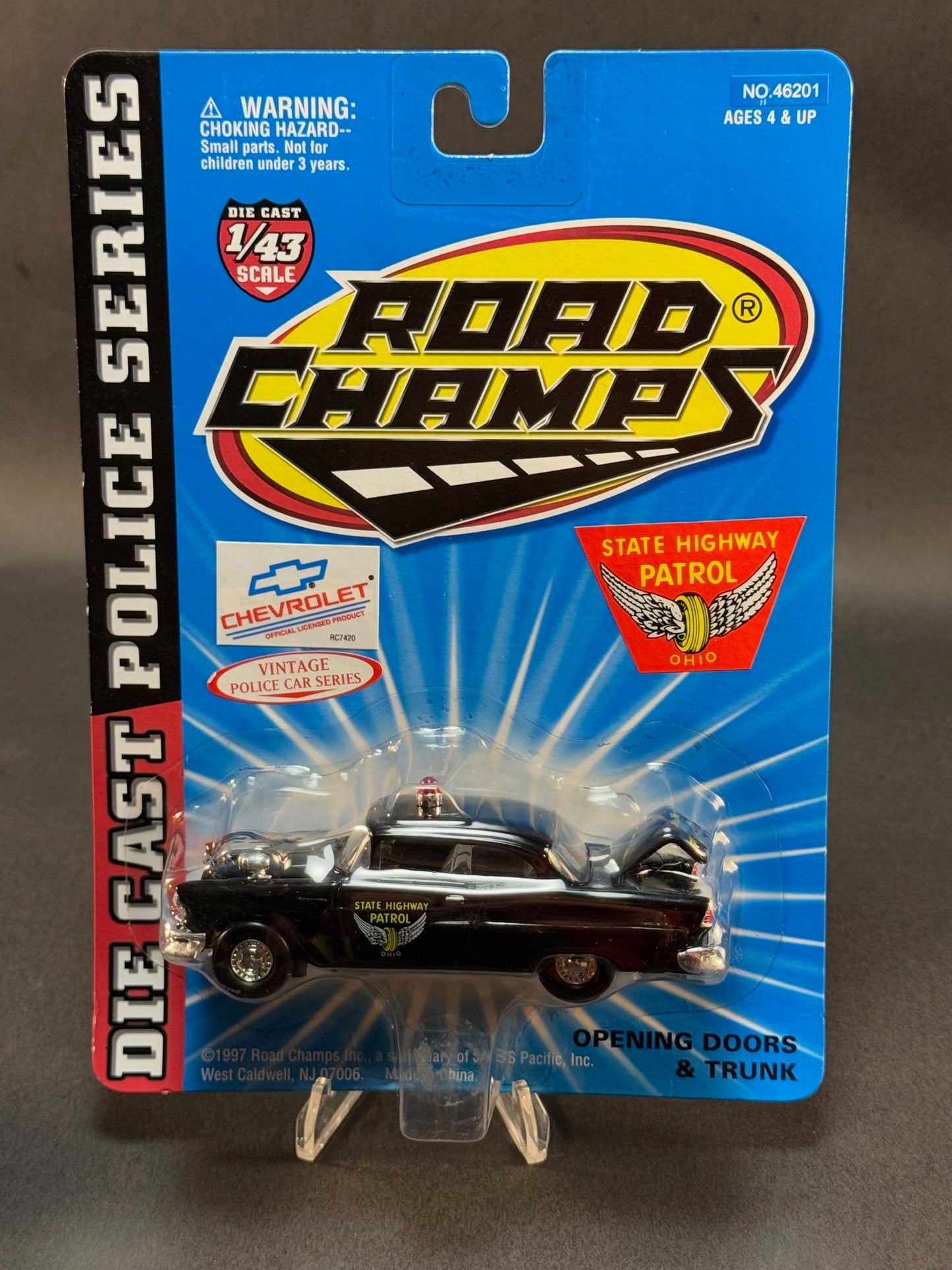 1997 Road Champs Vintage Police Car Series 1:43 Ohio State Highway Patrol, Black