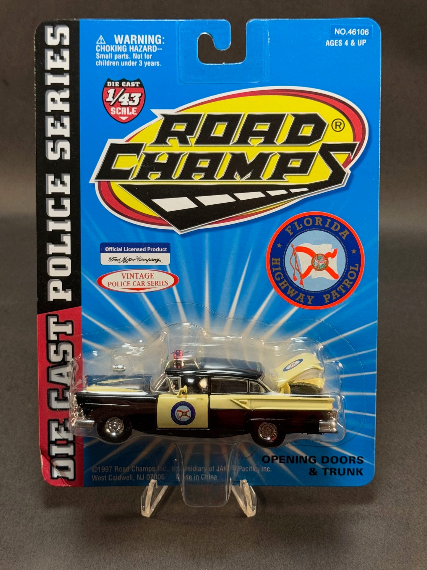 1997 Road Champs Vintage Police Car Series 1:43 Florida Highway Patrol, Black and Yellow