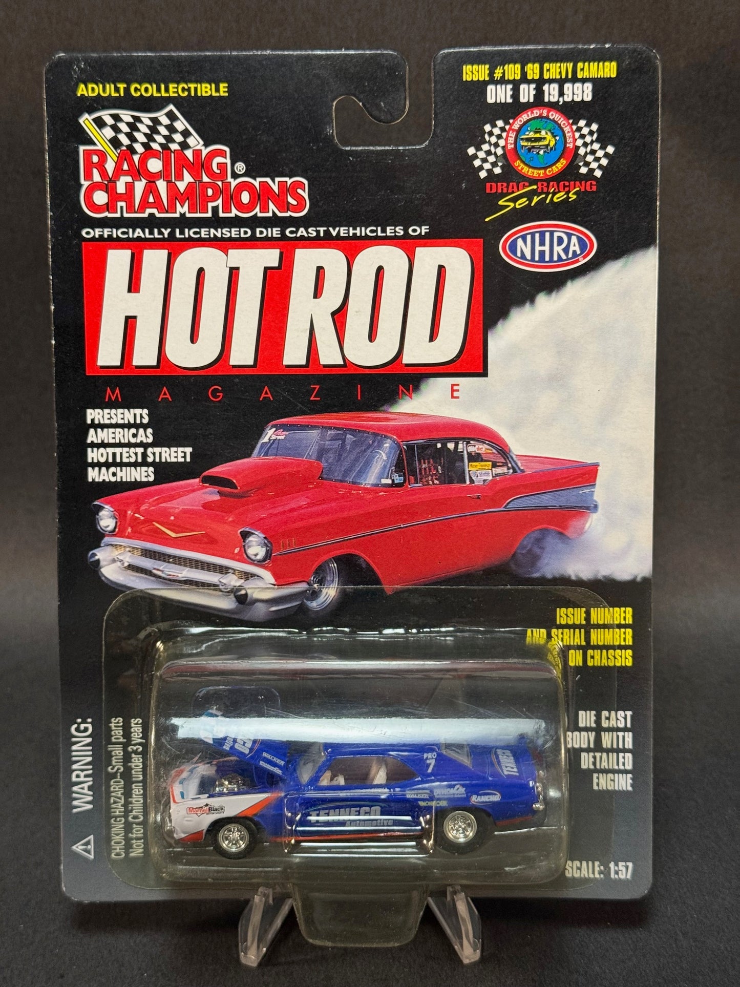 1998 Racing Champions Hot Rod Magazine Issue #109 NHRA '69 Chevy Camaro, Blue