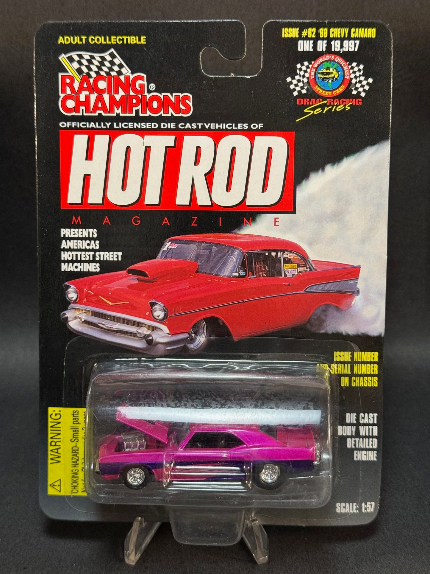 1997 Racing Champions Hot Rod Magazine Issue #62 '69 Chevy Camaro, Pink and Purple