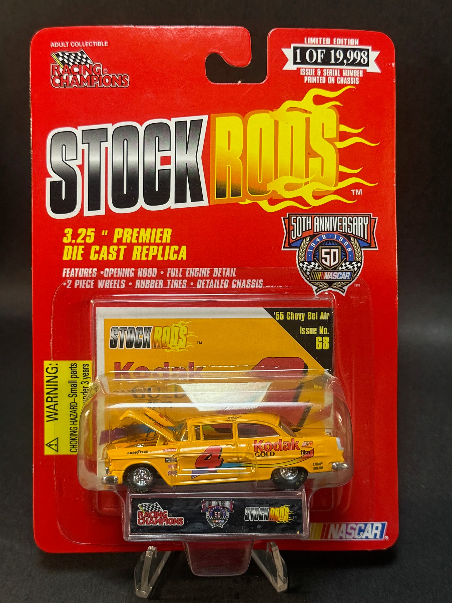 1998 Racing Champions NASCAR Stock Rods #68 Bobby Hamilton Kodak Gold 4, Yellow