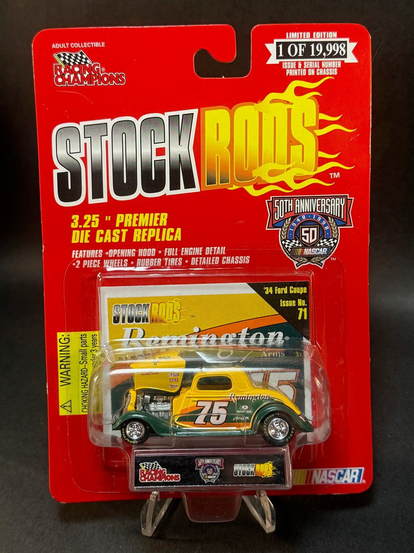 1998 Racing Champions NASCAR Stock Rods #71 Remington 75, Yellow and Green