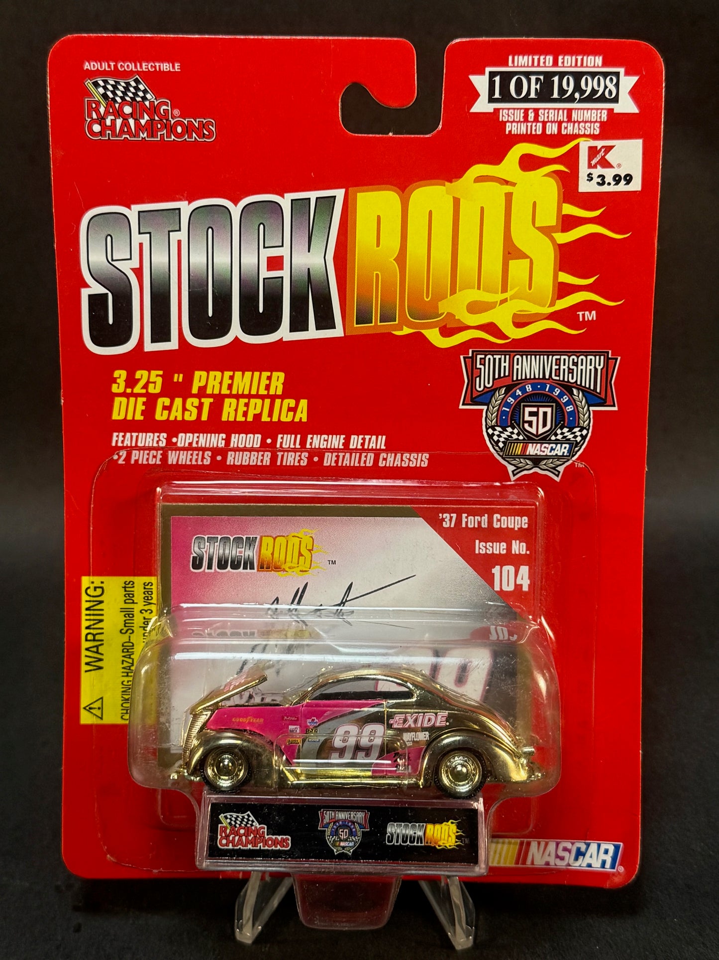 1998 Racing Champions NASCAR Stock Rods #104 '37 Ford Coupe, Gold