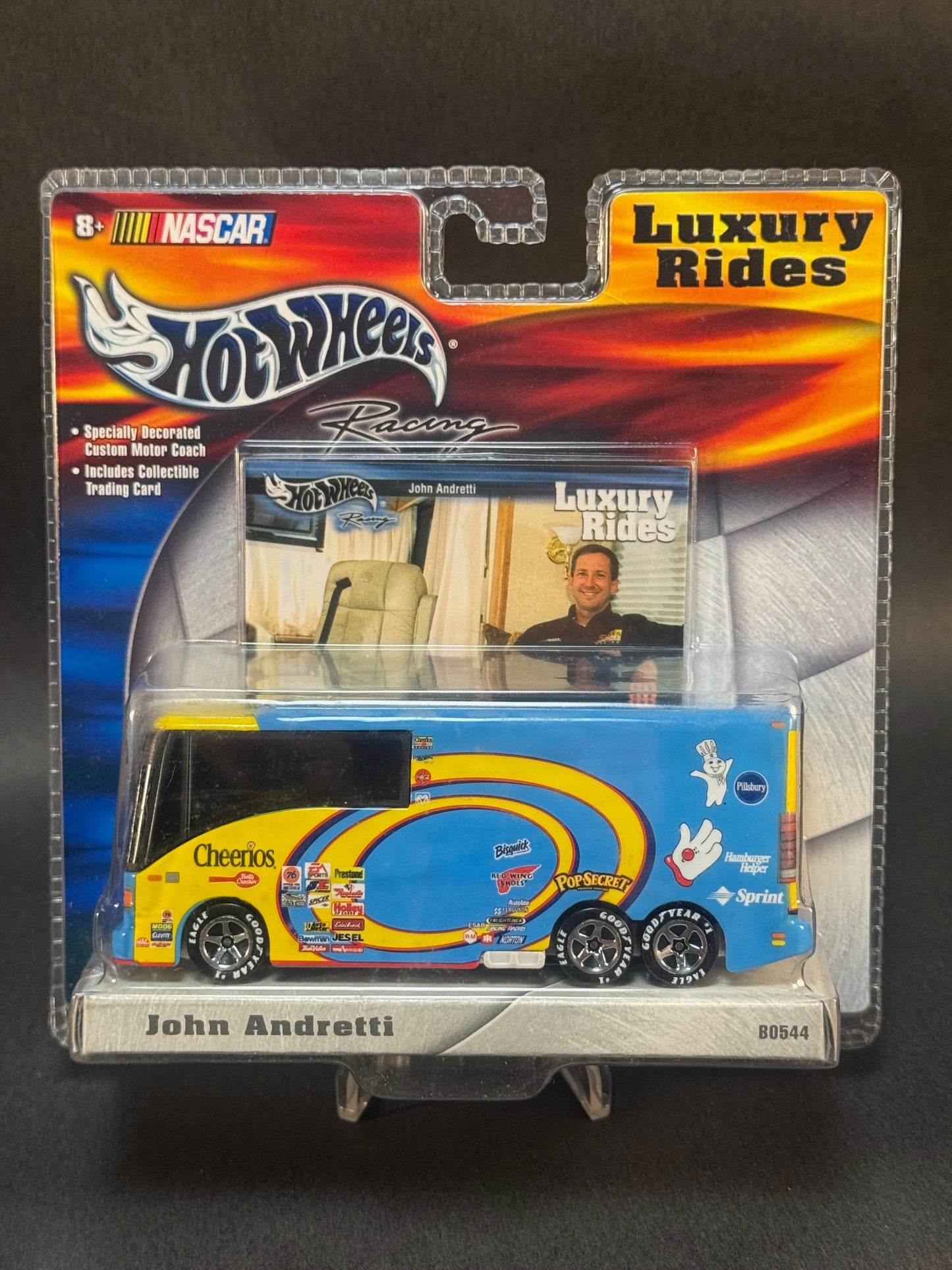 2002 Hot Wheels Racing NASCAR Luxury Rides Cheerios John Andretti, Blue and Yellow