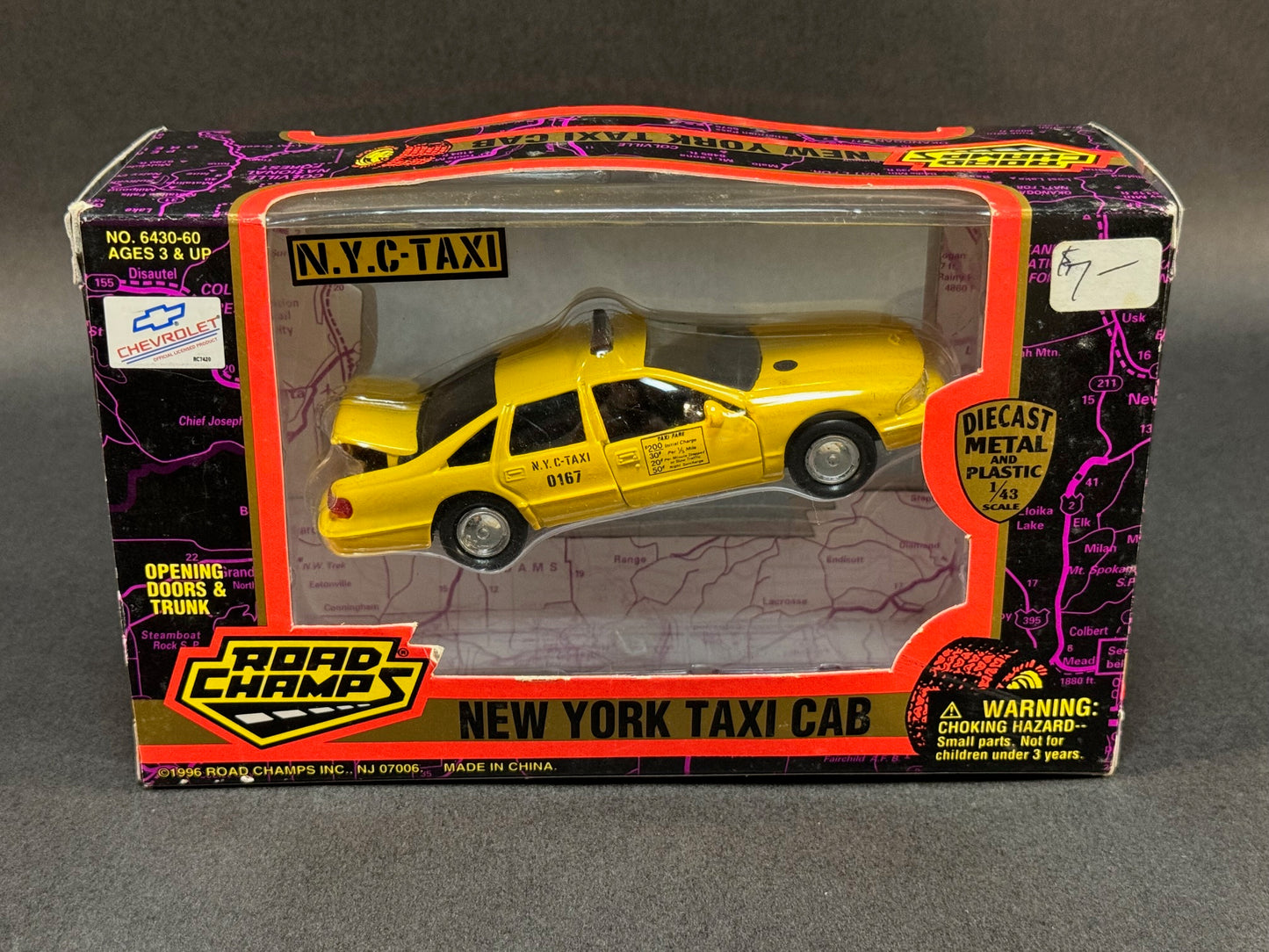 1996 Road Champs Boxed New York City Taxi Cab, Yellow