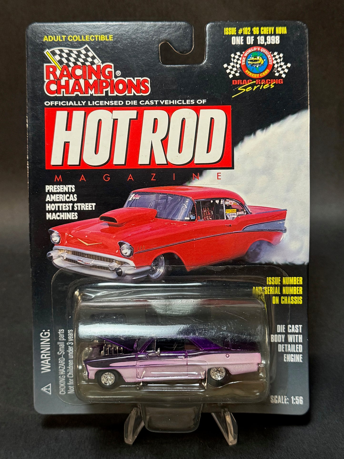 1998 Racing Champions Hot Rod Magazine Issue #102 '66 Chevy Nova, Purple