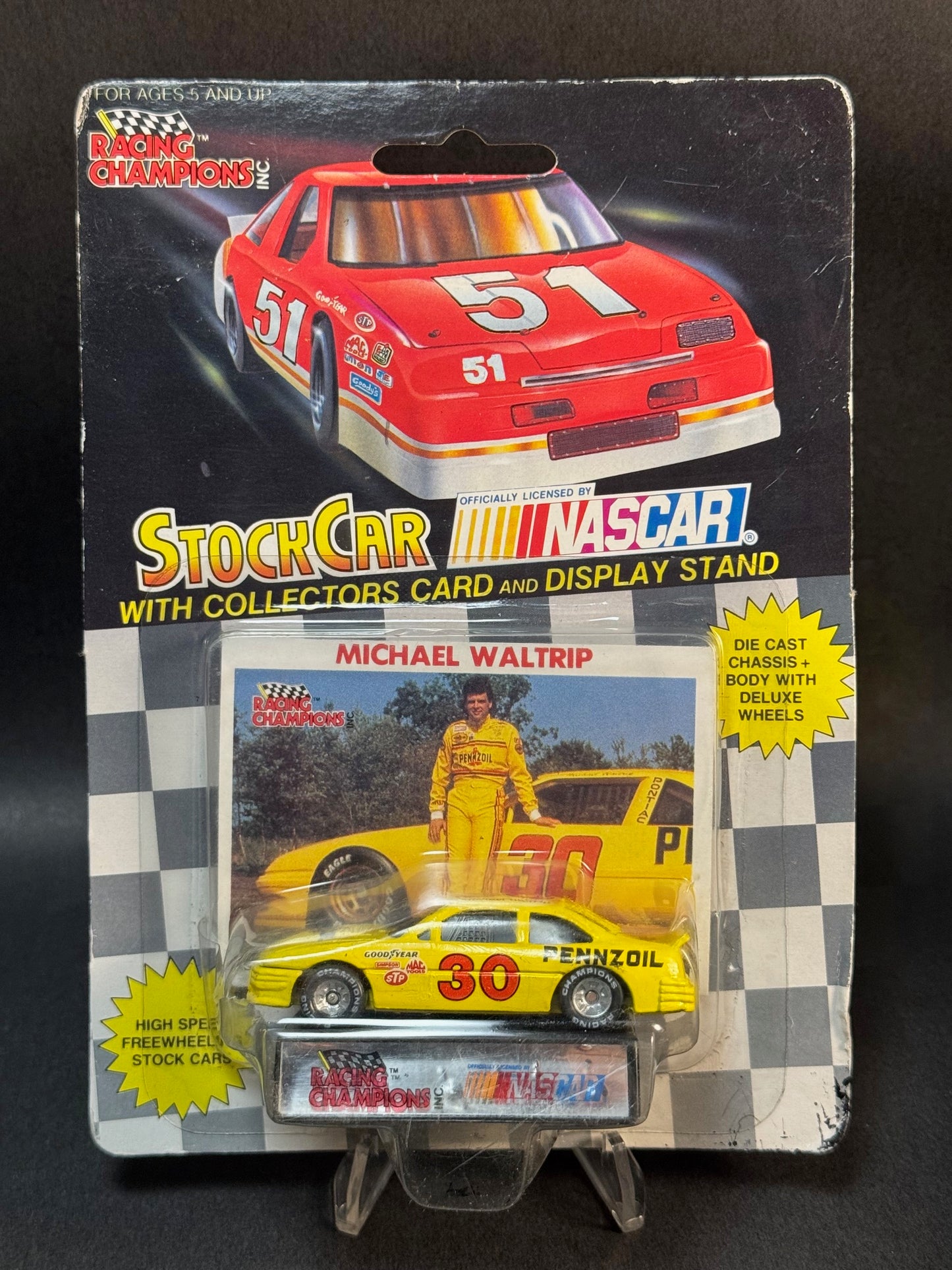 1991 Racing Champions NASCAR Stock Car Michael Waltrip #30 Pennzoil, Yellow