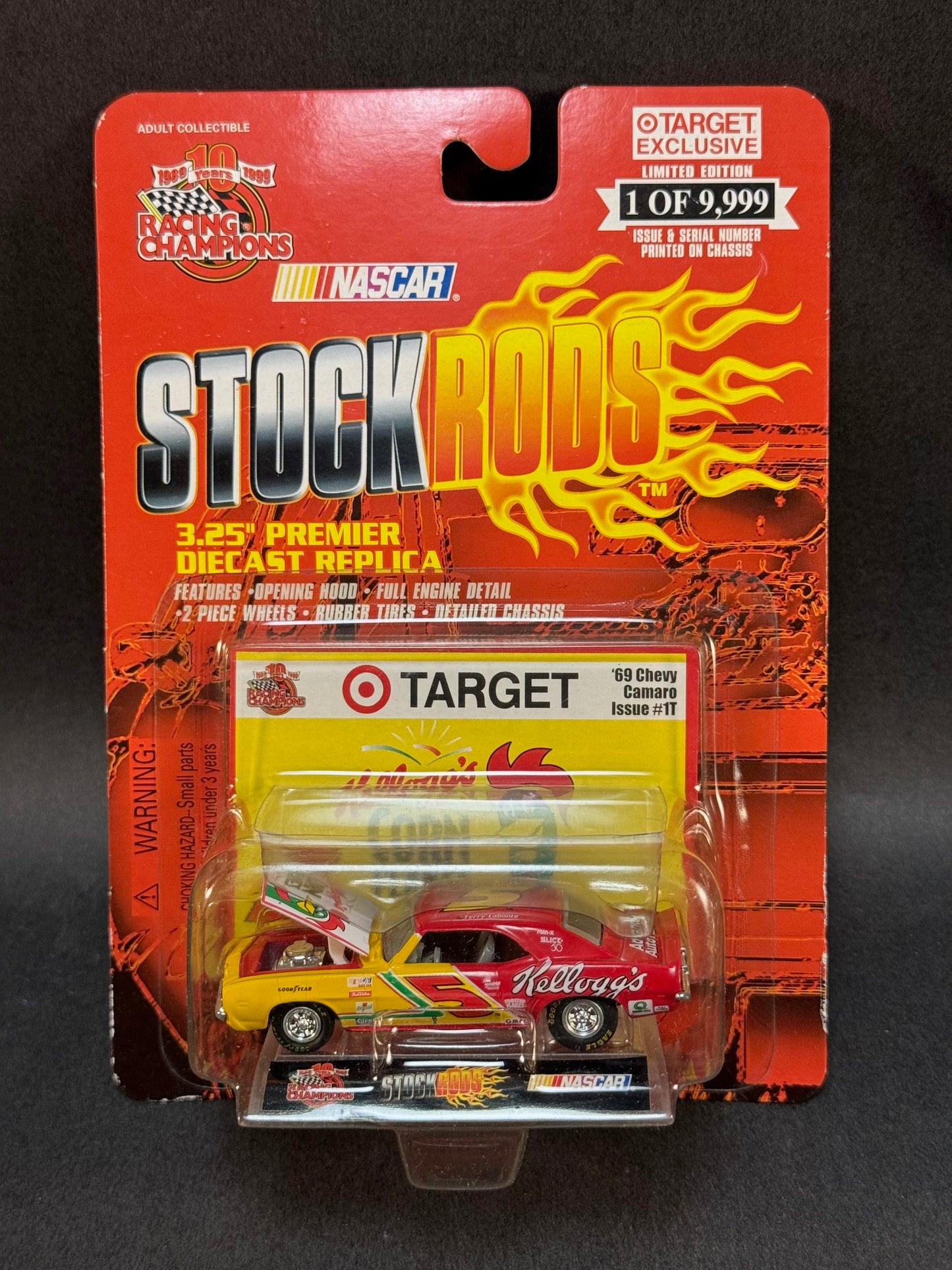 Racing Champions 1999 NASCAR Stock Rods #1T '69 Chevy Camaro, Red and Yellow