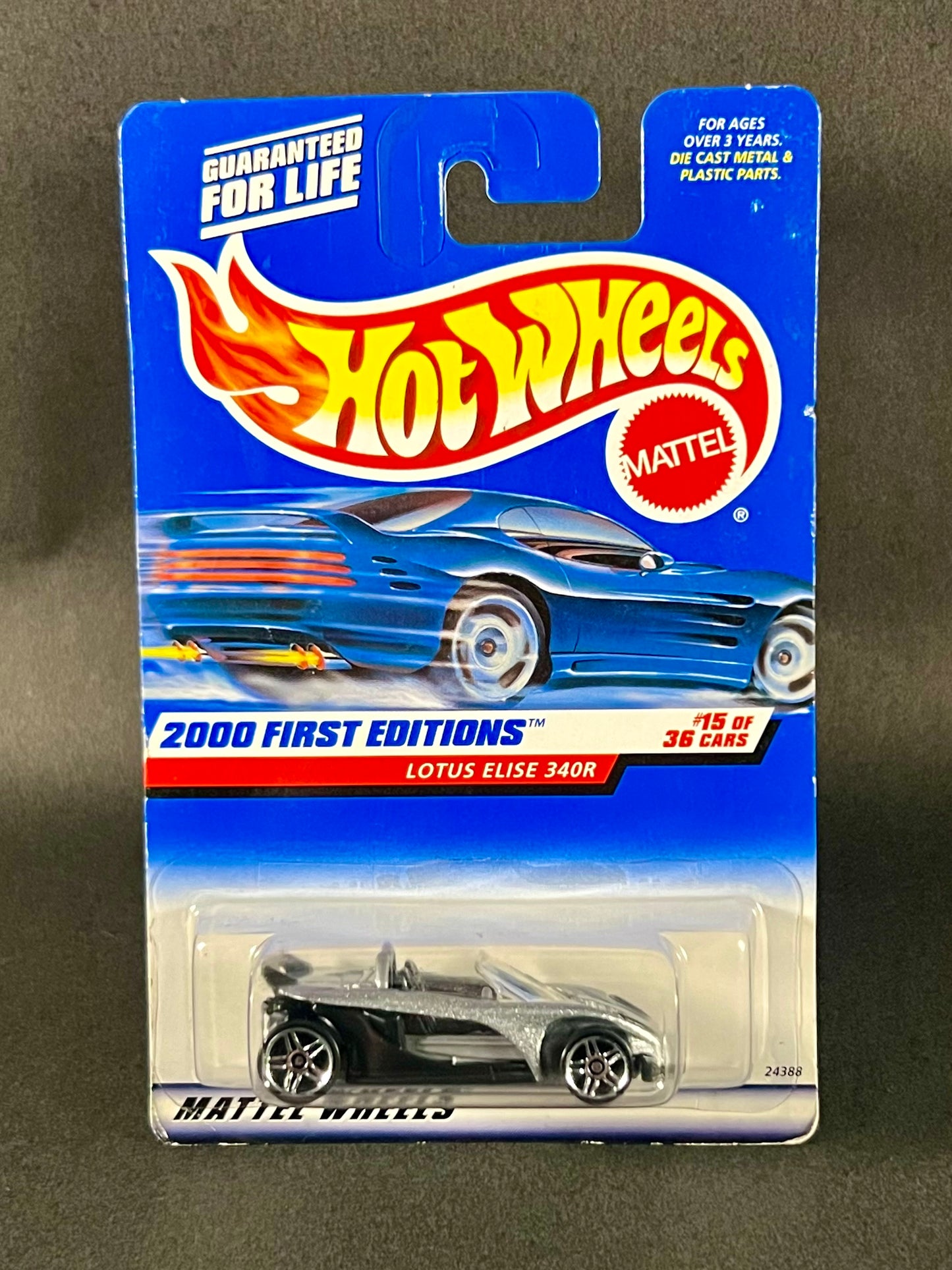 1999 Hot Wheels #075 2000 First Editions Lotus Elise 340R, Silver and Black
