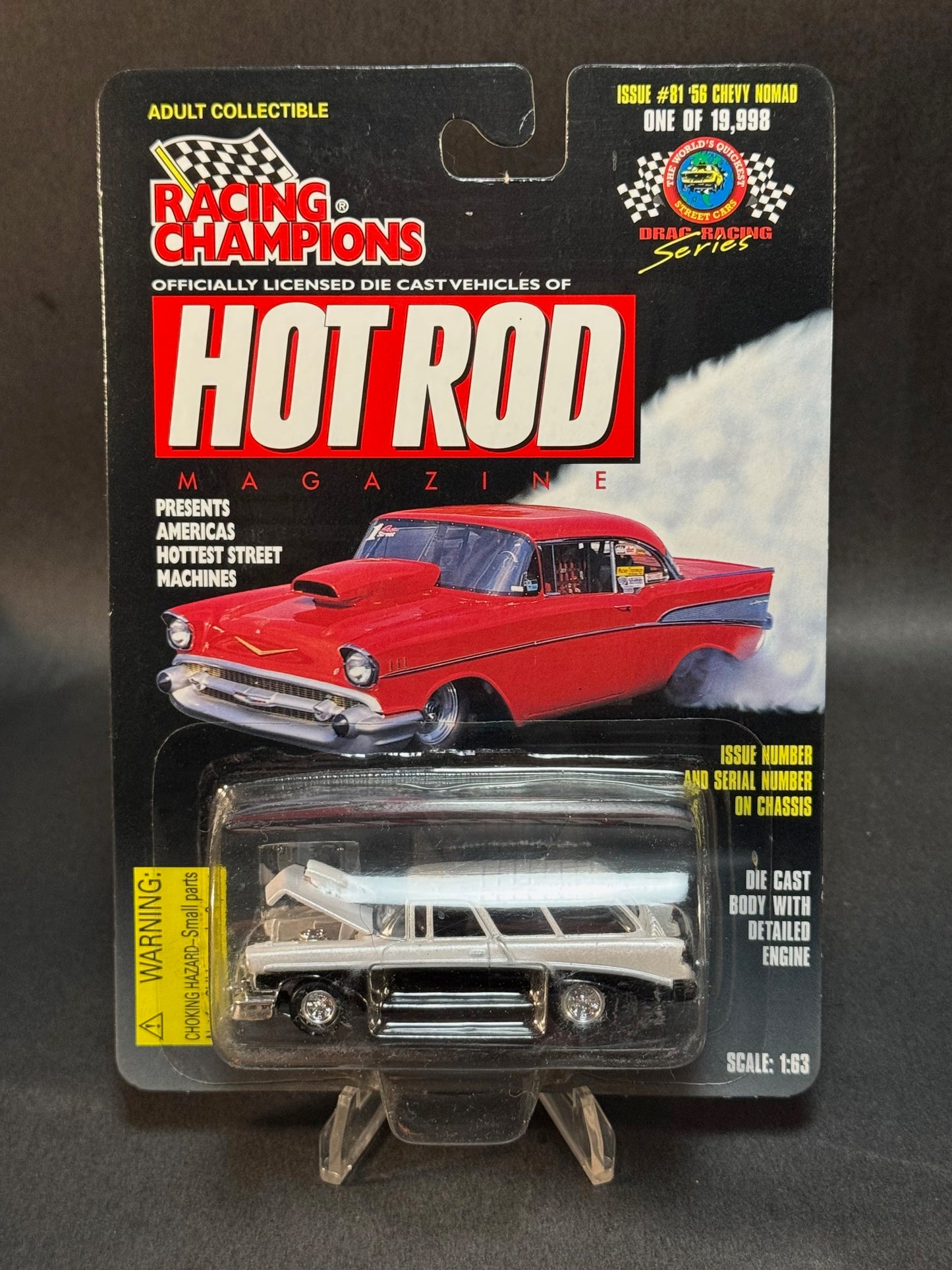 1998 Racing Champions Hot Rod Magazine Issue #81 '56 Chevy Nomad, Black and White