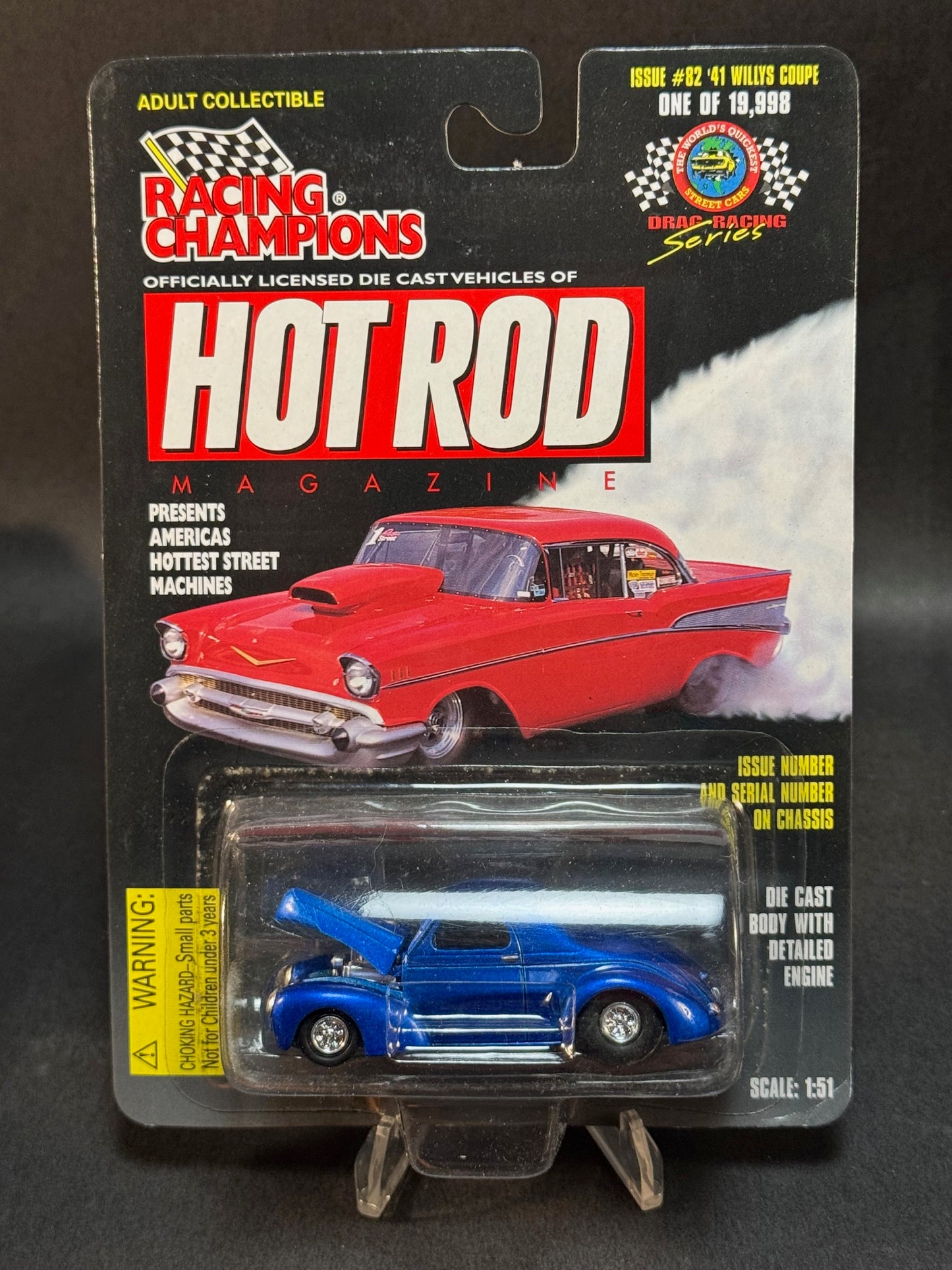 1998 Racing Champions Hot Rod Magazine Issue #82 '41 Willys Coupe, Blue