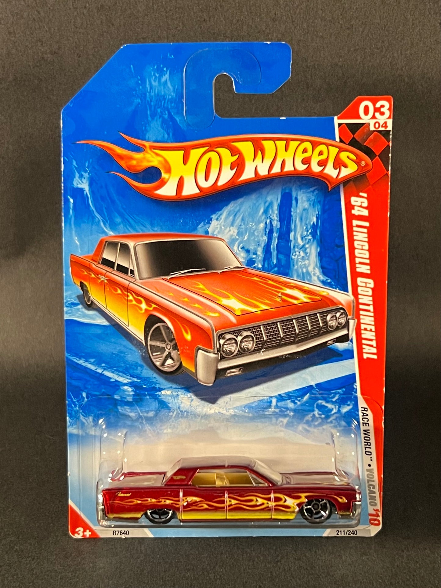 2009 Hot Wheels Race World Volcano '10 03/04 #211 '64 Lincoln Continental, Red