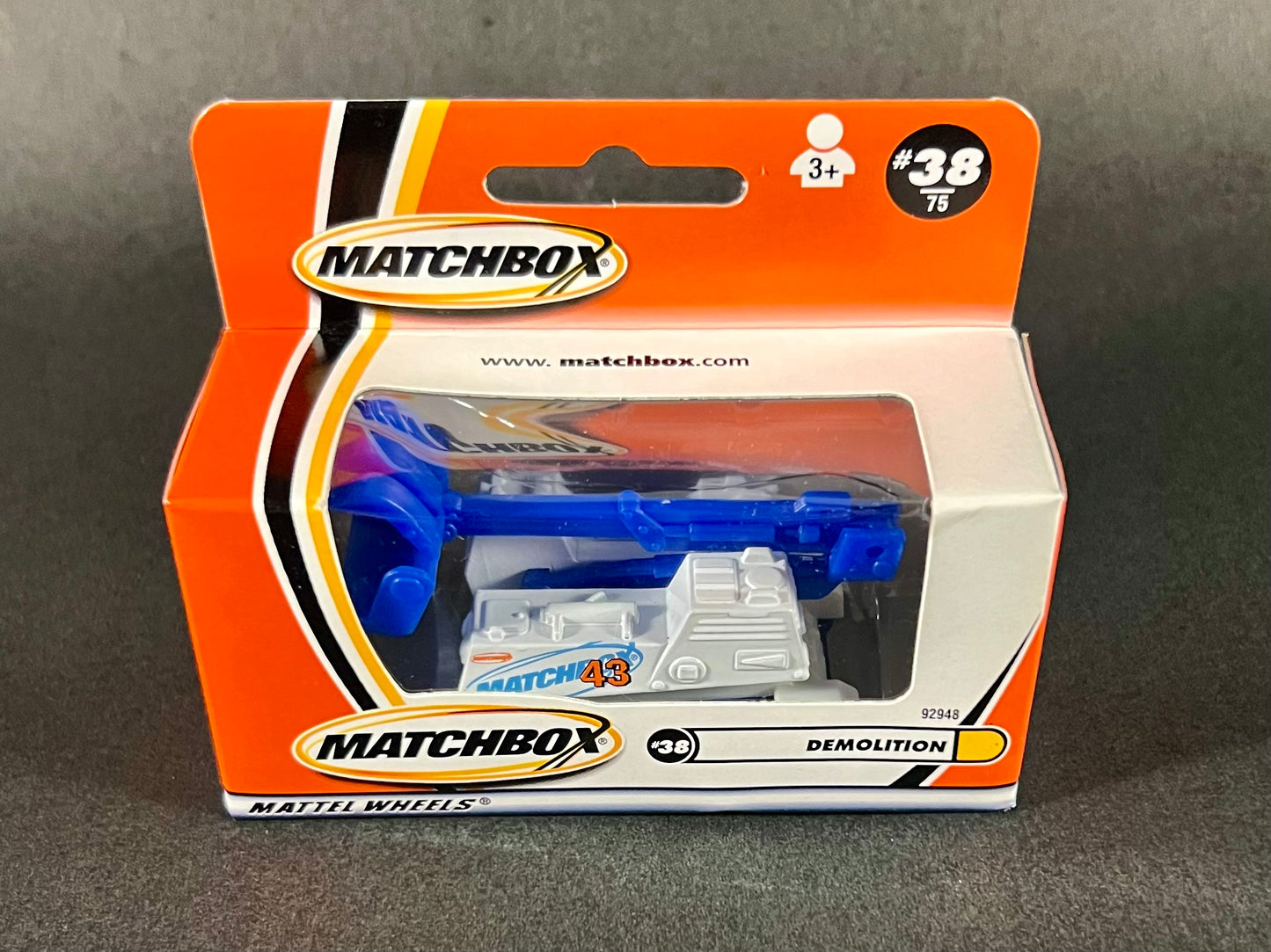 2001 Matchbox #38 Demolition Excavator, White and Blue