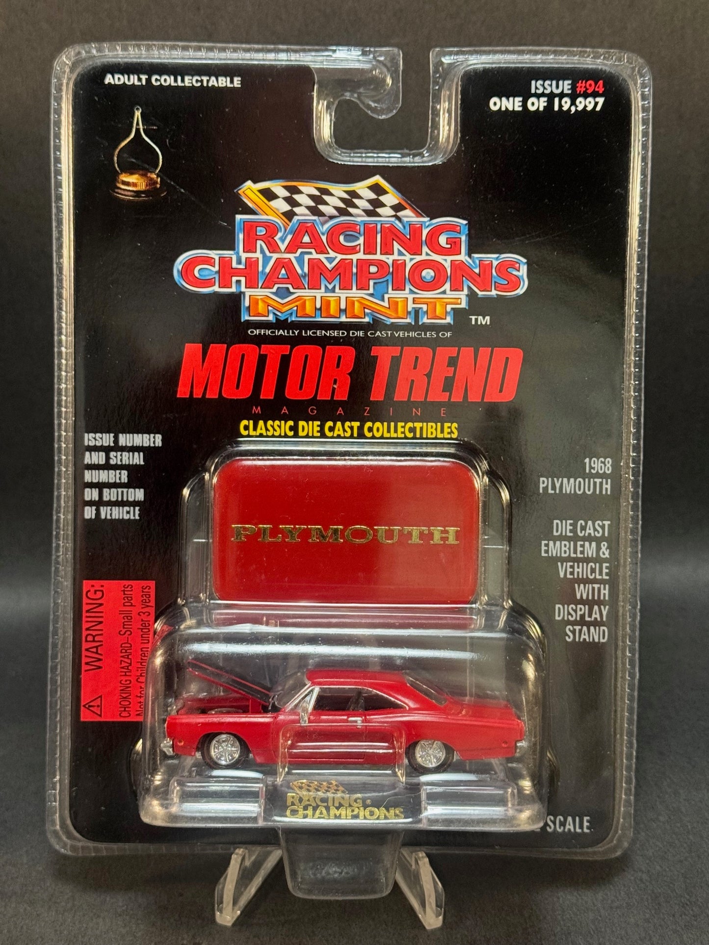1997 Racing Champions MINT Motor Trend Issue #94 1968 Plymouth, Red