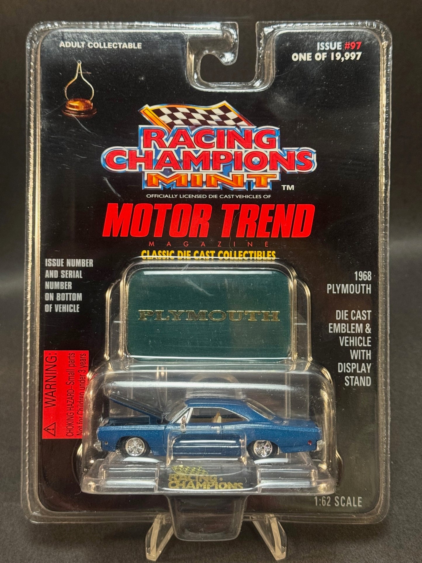 1997 Racing Champions MINT Motor Trend Issue #97 1968 Plymouth, Blue