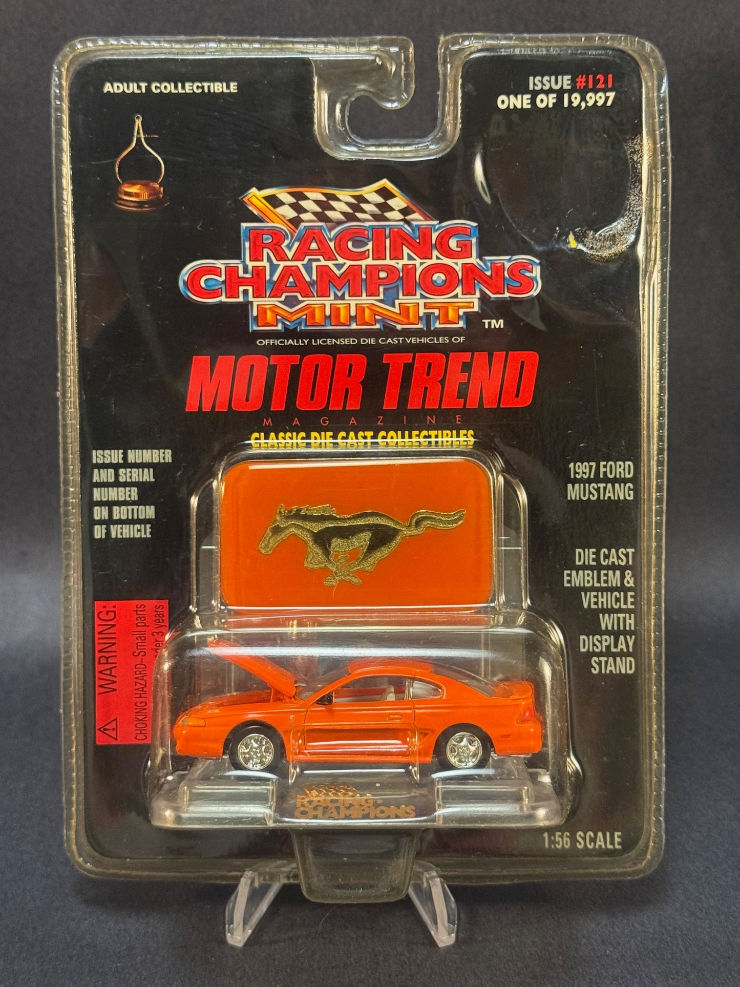 1997 Racing Champions MINT Motor Trend Issue #121 1997 Ford Mustang, Orange **Melted Blister