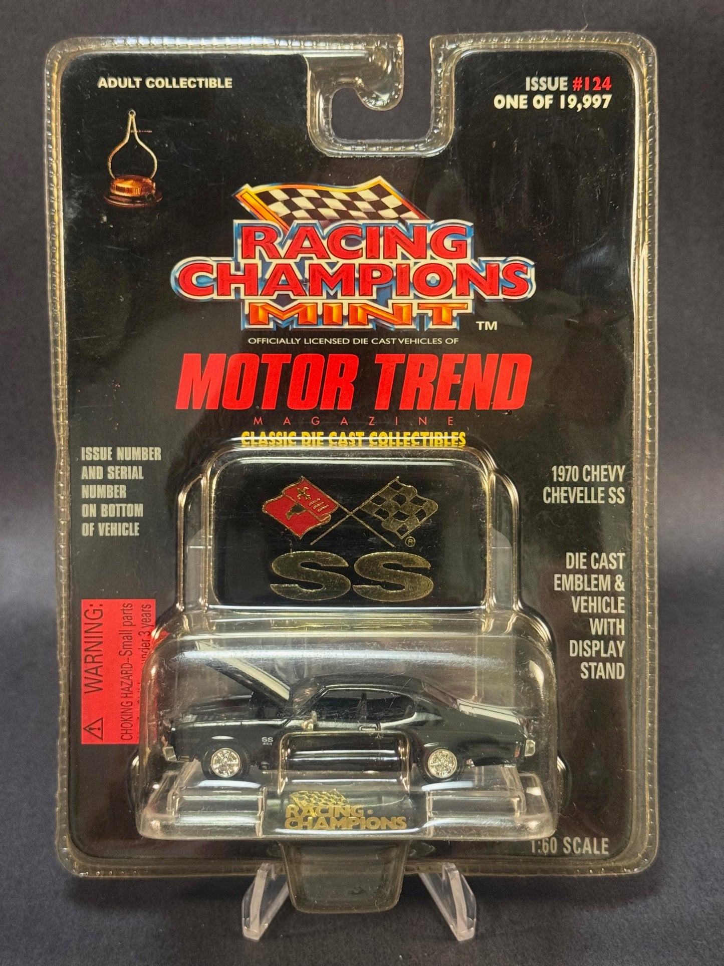 1997 Racing Champions MINT Motor Trend Issue #124 1970 Chevy Chevelle SS, Black and White *Melted Blister