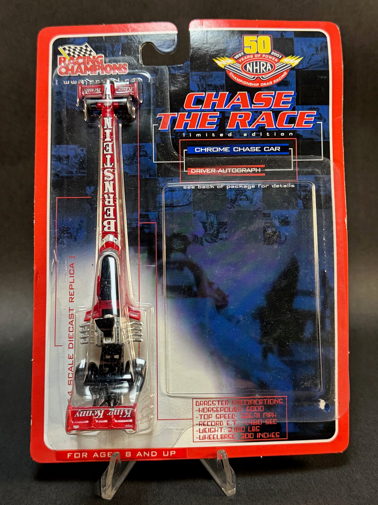 2000 Racing Champions NHRA 50th Chase The Race Kenny Bernstein Budweiser Dragster, Chrome