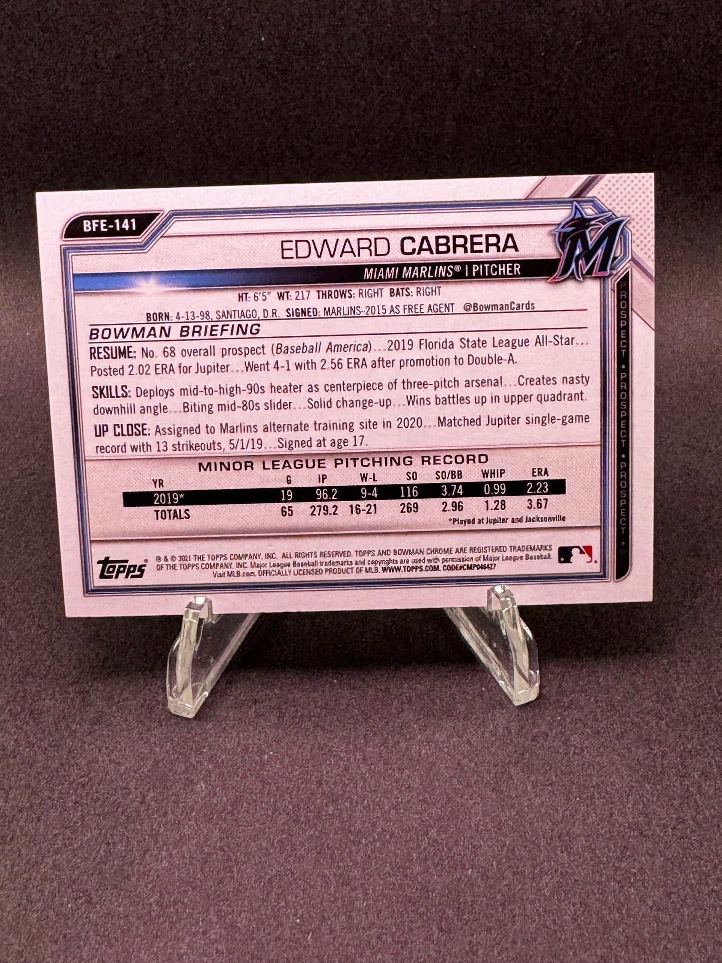 2021 Bowman 1st Edition Prospect Gold /50 Edward Cabrera Miami Marlins