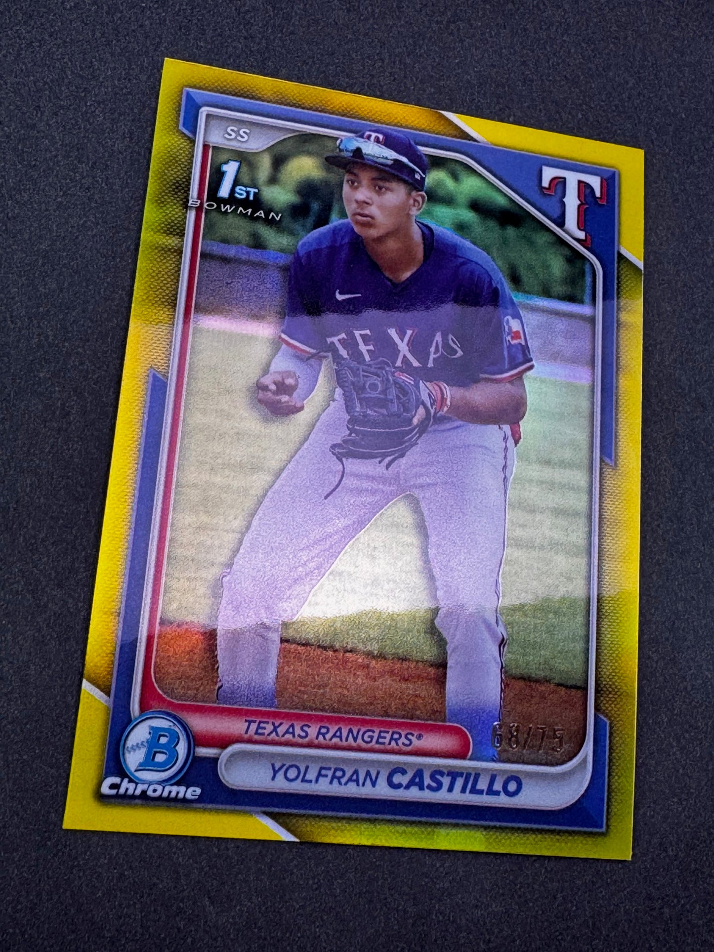 2024 Bowman Chrome 1st Edition Yellow /75 Yolfran Castillo Texas Rangers