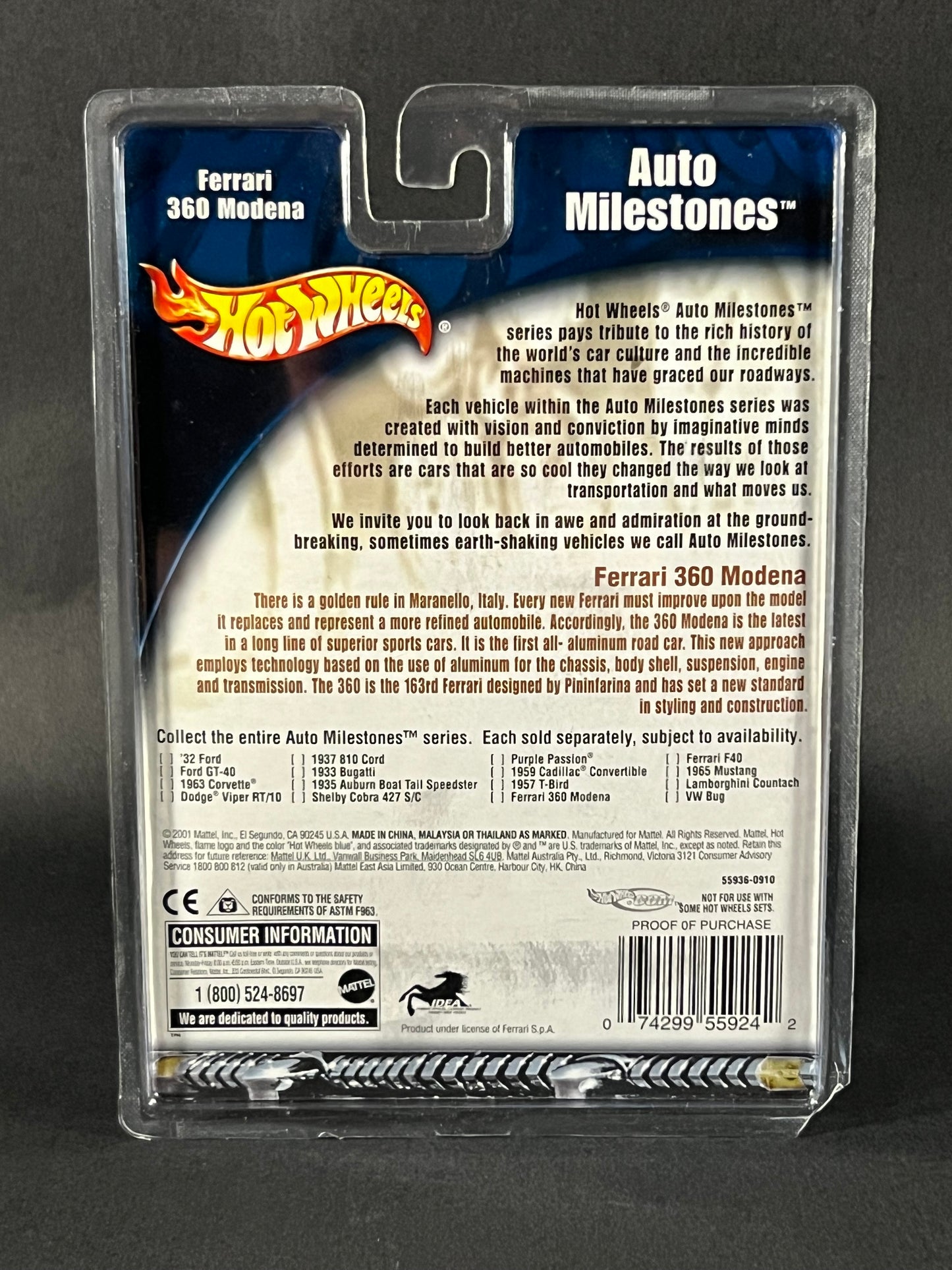 2001 Hot Wheels Auto Milestones Ferrari 360 Modena, Red
