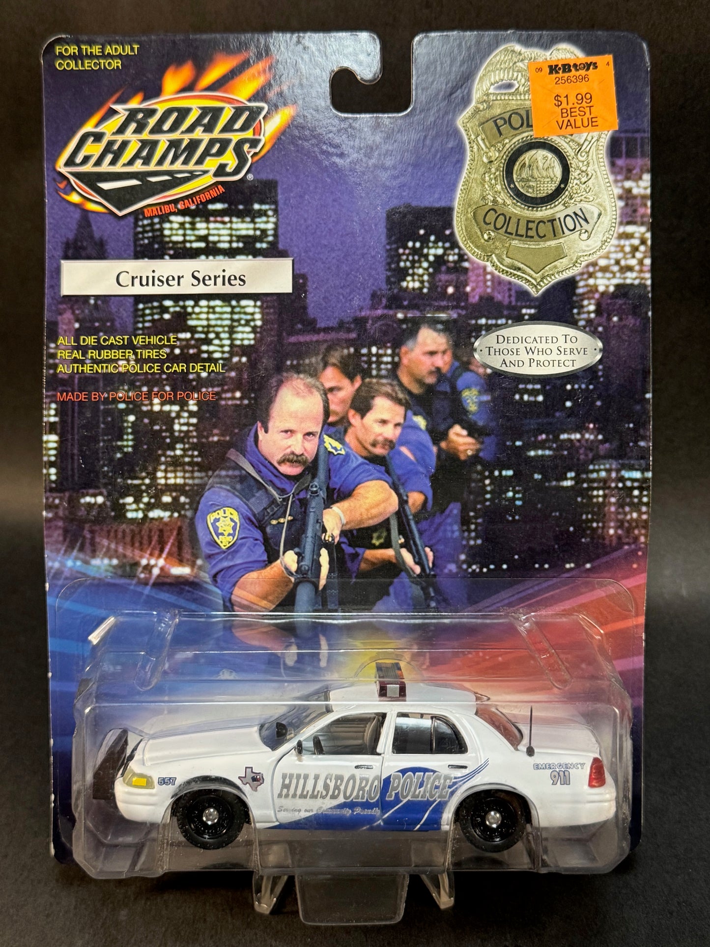 2000 Road Champs Police Collection Cruiser Series Hillsboro Police Texas, White and Blue