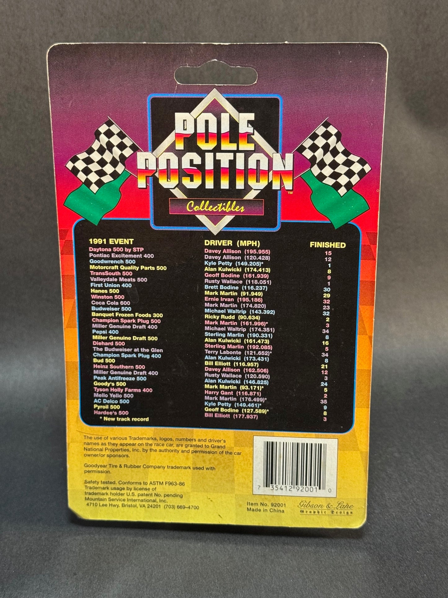 1991 Pole Position Collectibles NASCAR Food Lion #71 Dave Marcis, Blue and Yellow