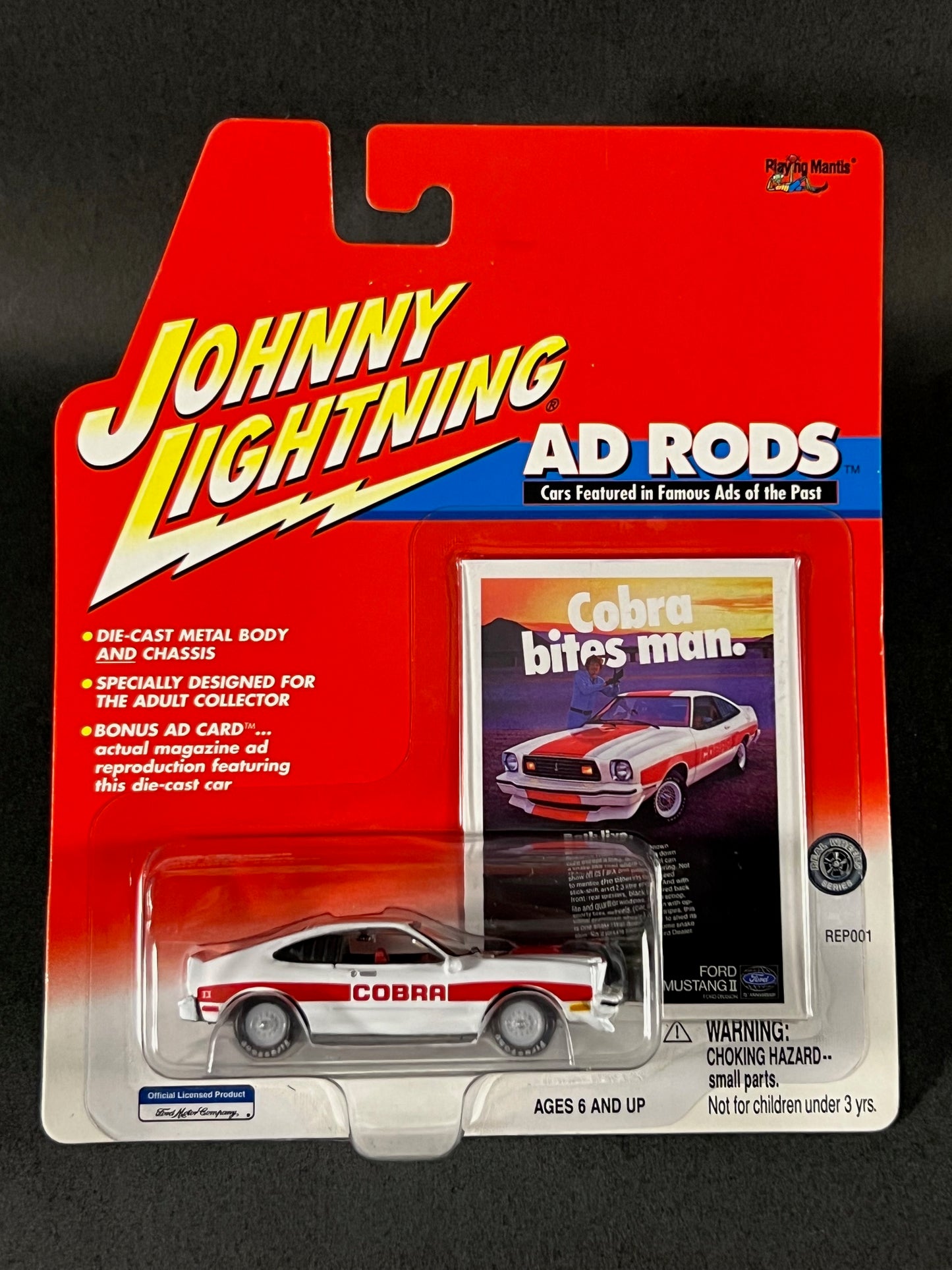 2001 Johnny Lightning Ad Rods Ford Mustang Cobra II, White