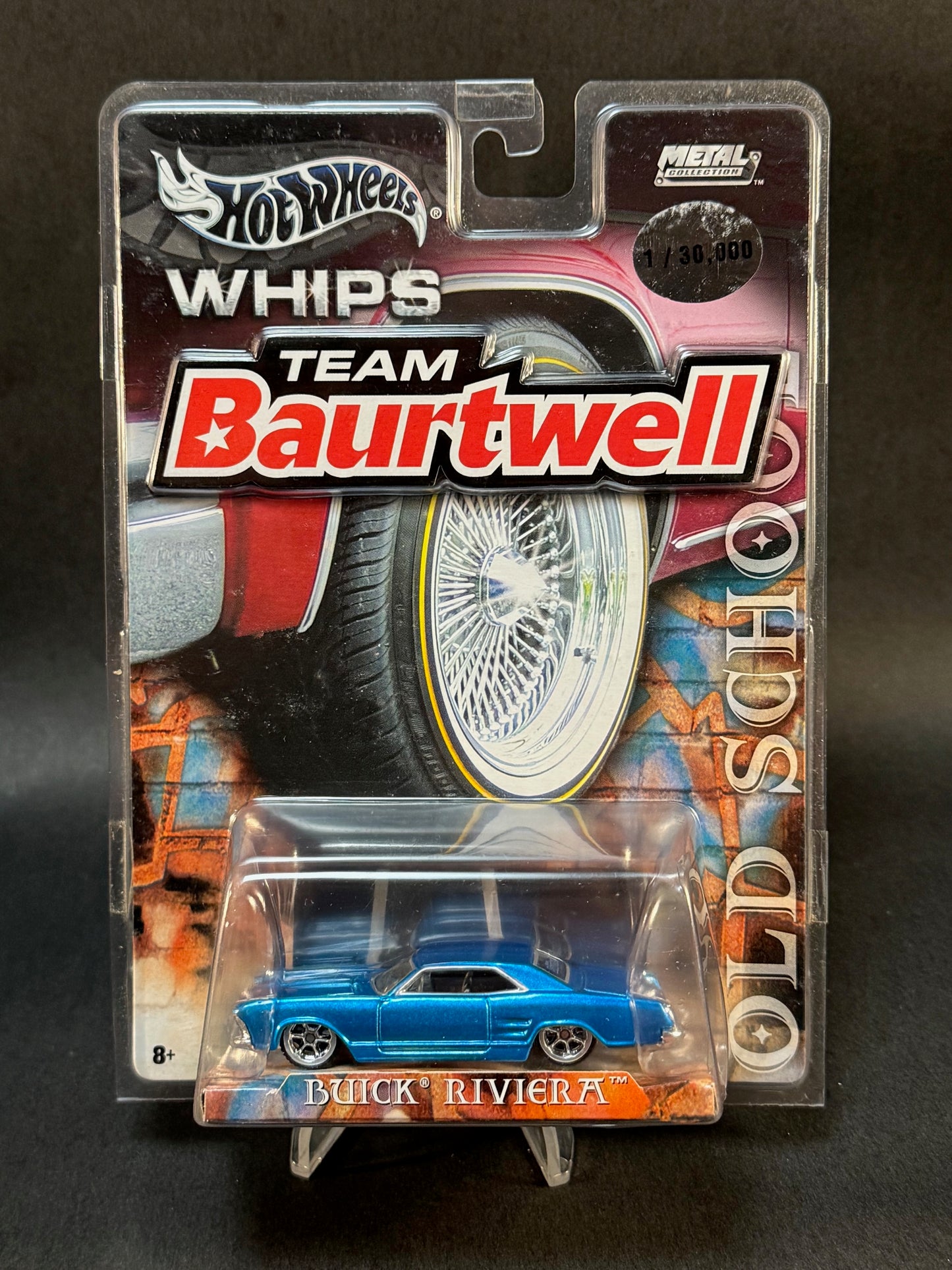 2003 Hot Wheels Whips Team Baurtwell Old School Buick Riviera, Blue