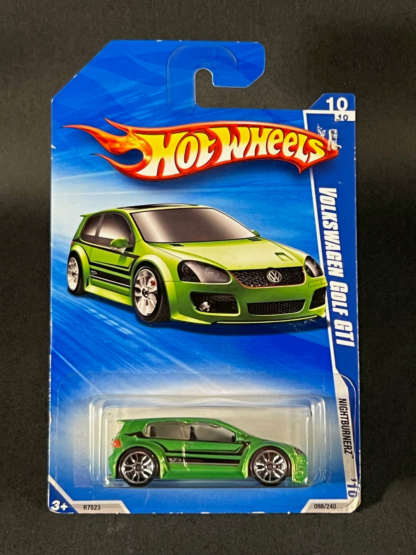 Hot Wheels 2009 Nightburnerz '10 #098 Volkswagen Golf GTI, Green