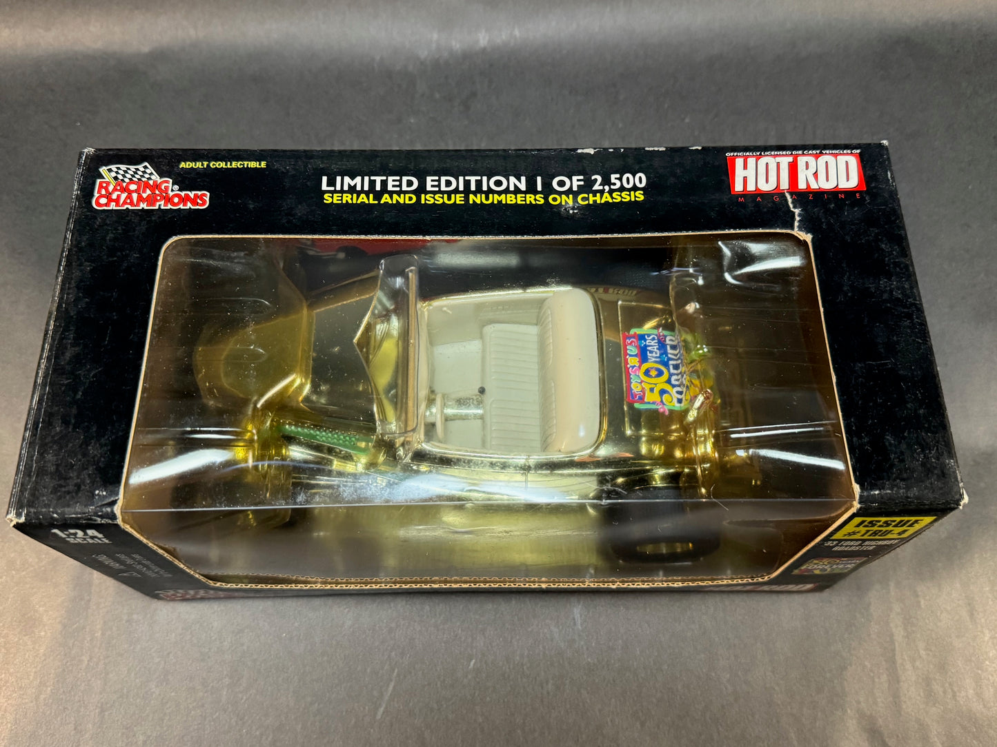 1998 Racing Champions Hot Rod Magazine 1:24 Toys R Us '33 Ford Highboy Roadster, Gold and Green
