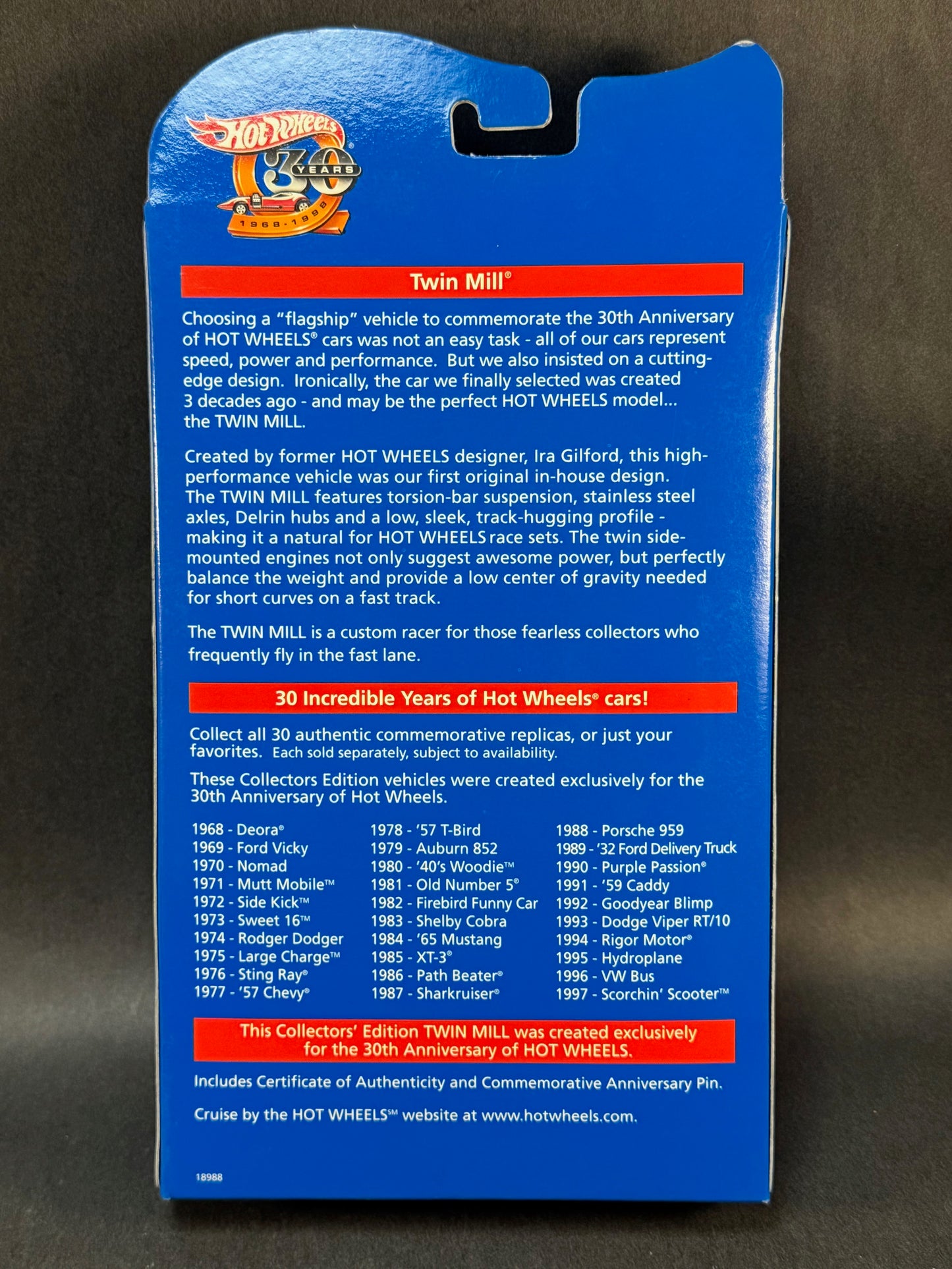 1997 Hot Wheels 30 Years 1969 Authentic Commemorative Replica Twin Mill, Purple