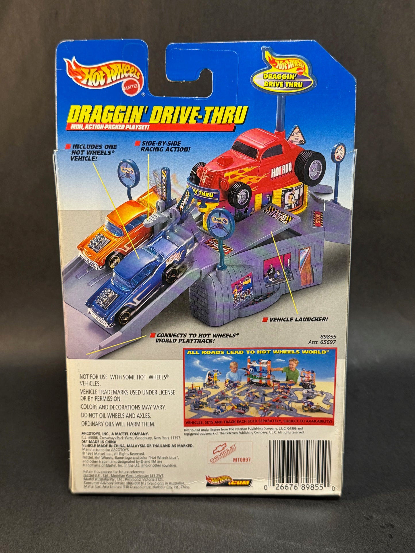 1999 Hot Wheels Draggin' Drive-Thru Playset with '57 Chevy, Blue