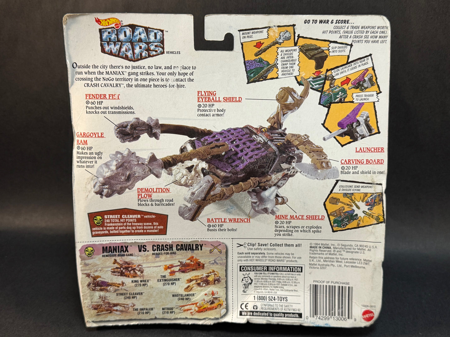 1994 Hot Wheels Road Wars Street Cleaver Maniax Vehicle and Battle Launcher
