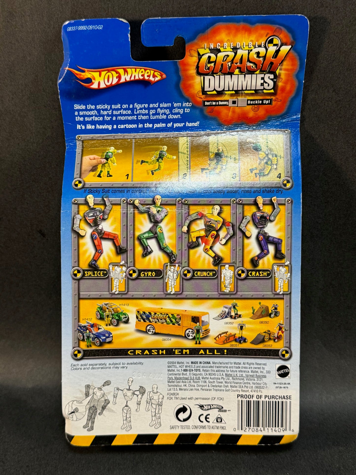 2004 Hot Wheels Incredible Crash Dummies Splice Figure With Sticky Suit **Rough Card