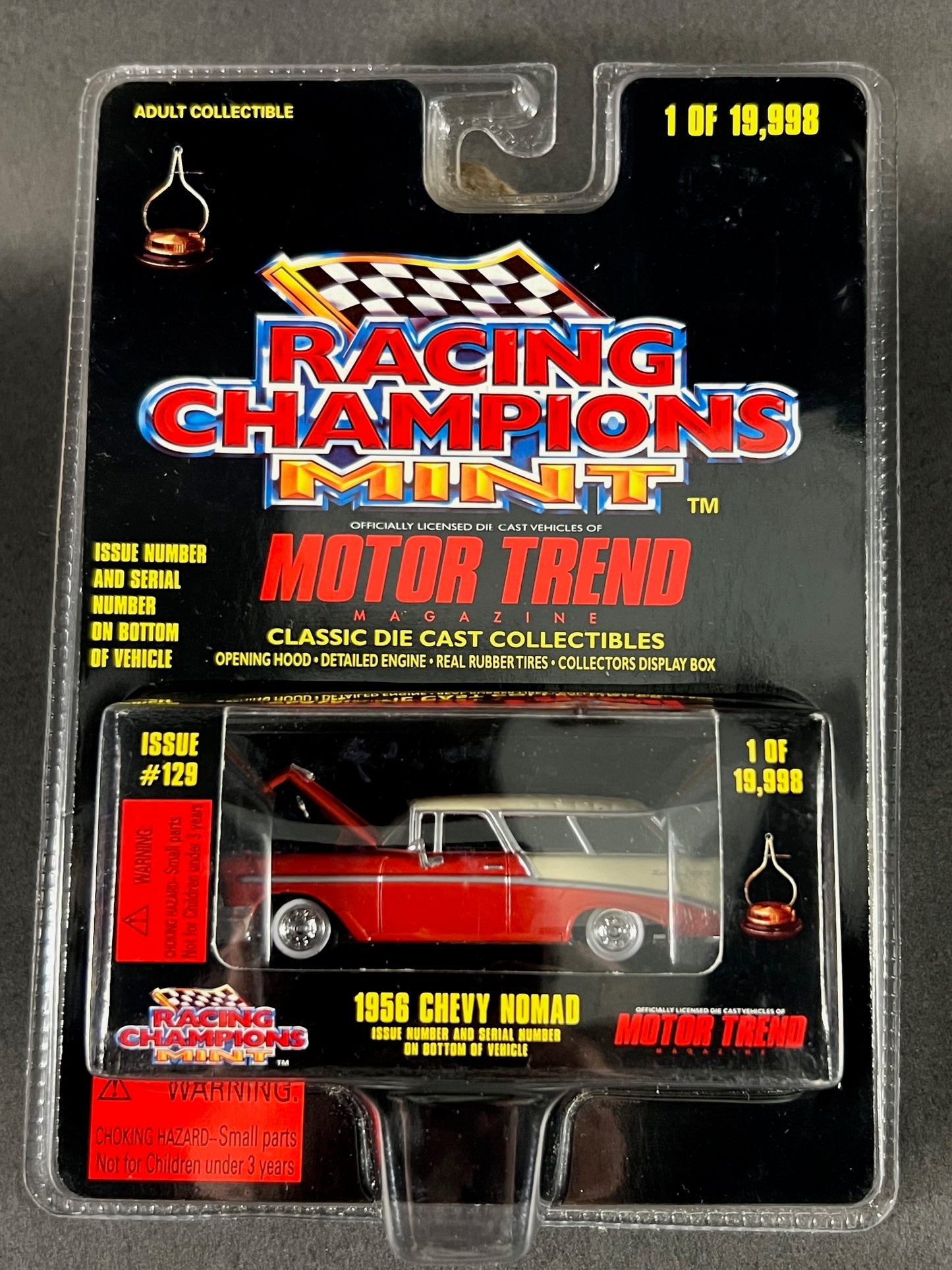 1998 Racing Champions MINT Motor Trend Issue #129 1956 Chevy Nomad, Red and White