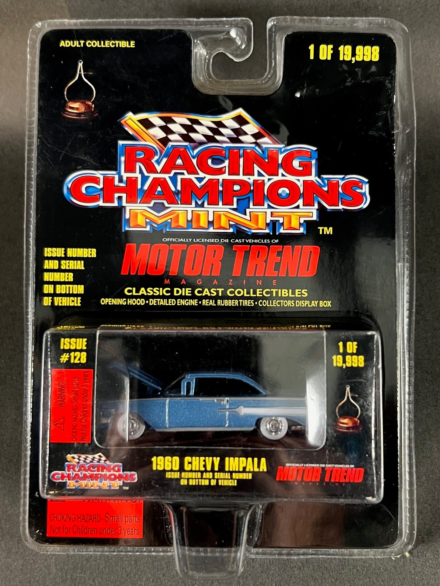 1998 Racing Champions MINT Motor Trend Issue #128 1960 Chevy Impala *Damaged Blister