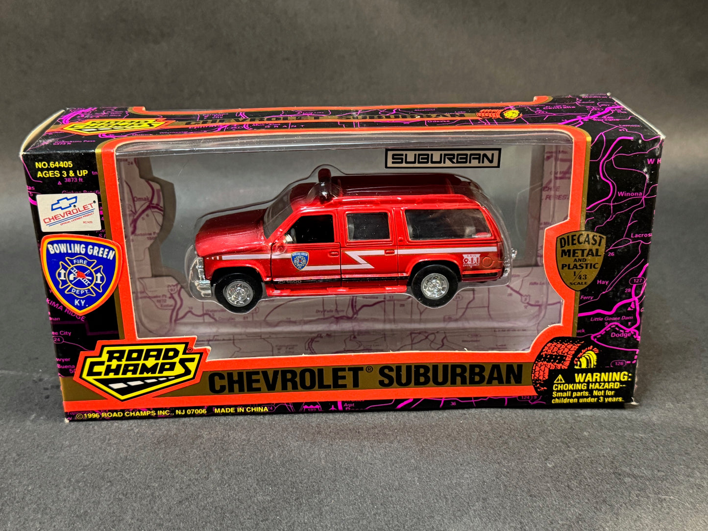 1996 Road Champs Chevrolet Suburban Series Boxed Bowling Green Kentucky, Red
