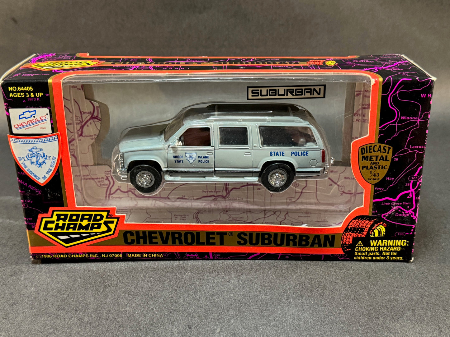1996 Road Champs Chevrolet Suburban Series Boxed Rhode Island State Police, Gray