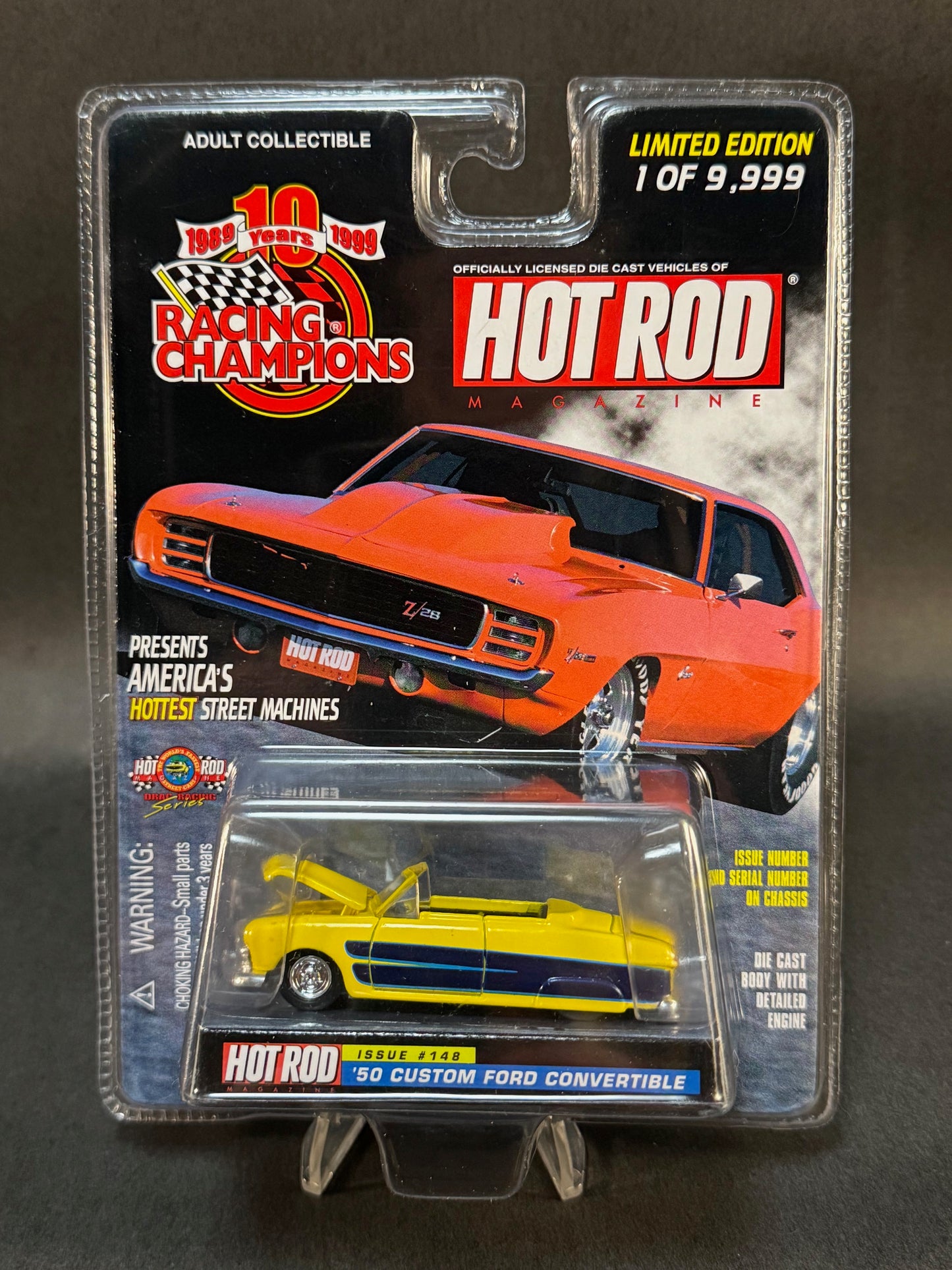 1999 Racing Champions Hot Rod Magazine Issue #148 '50 Custom Ford Convertible, Yellow and Blue
