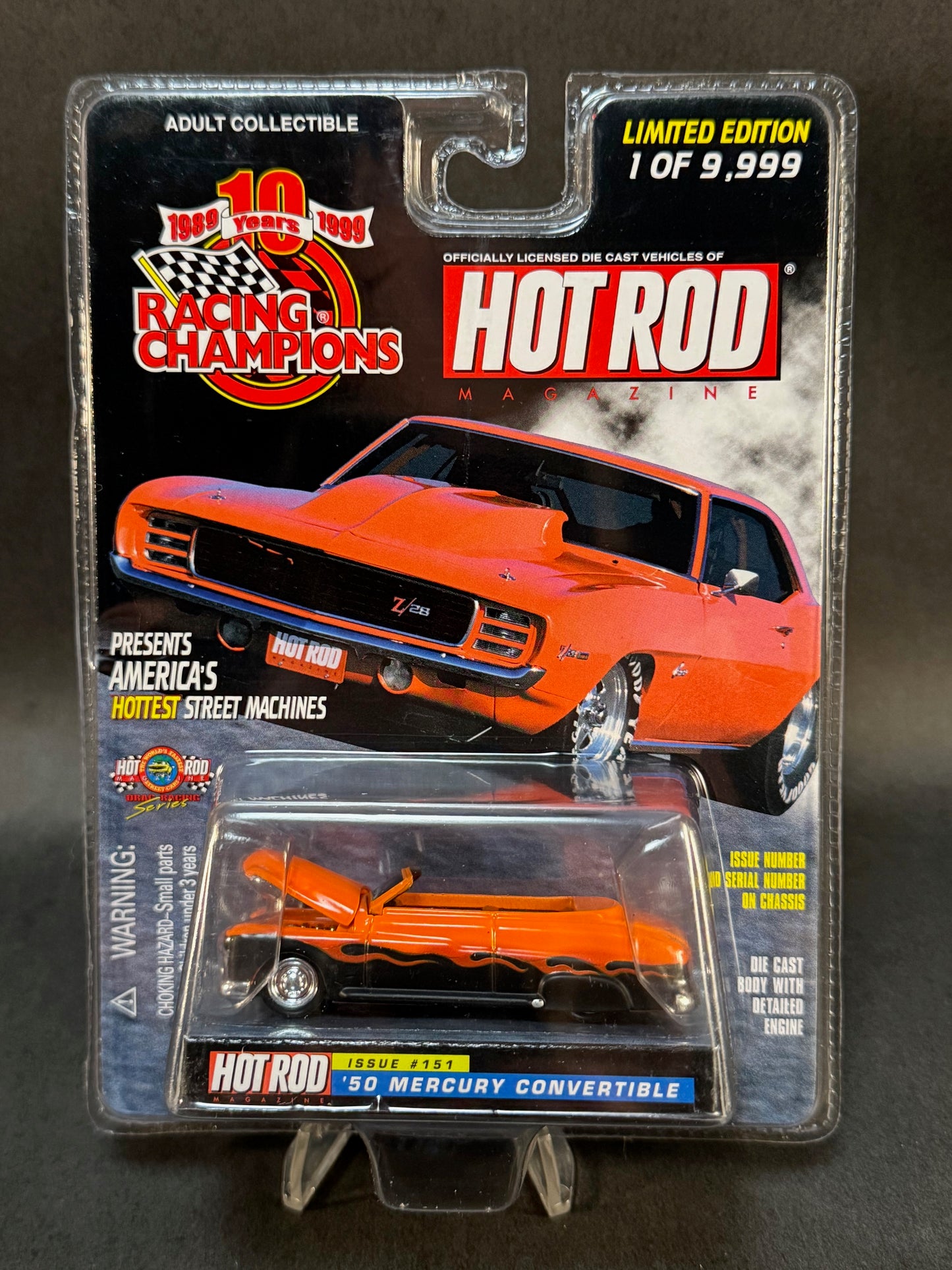 1999 Racing Champions Hot Rod Magazine Issue #151 '50 Mercury Convertible, Orange and Black