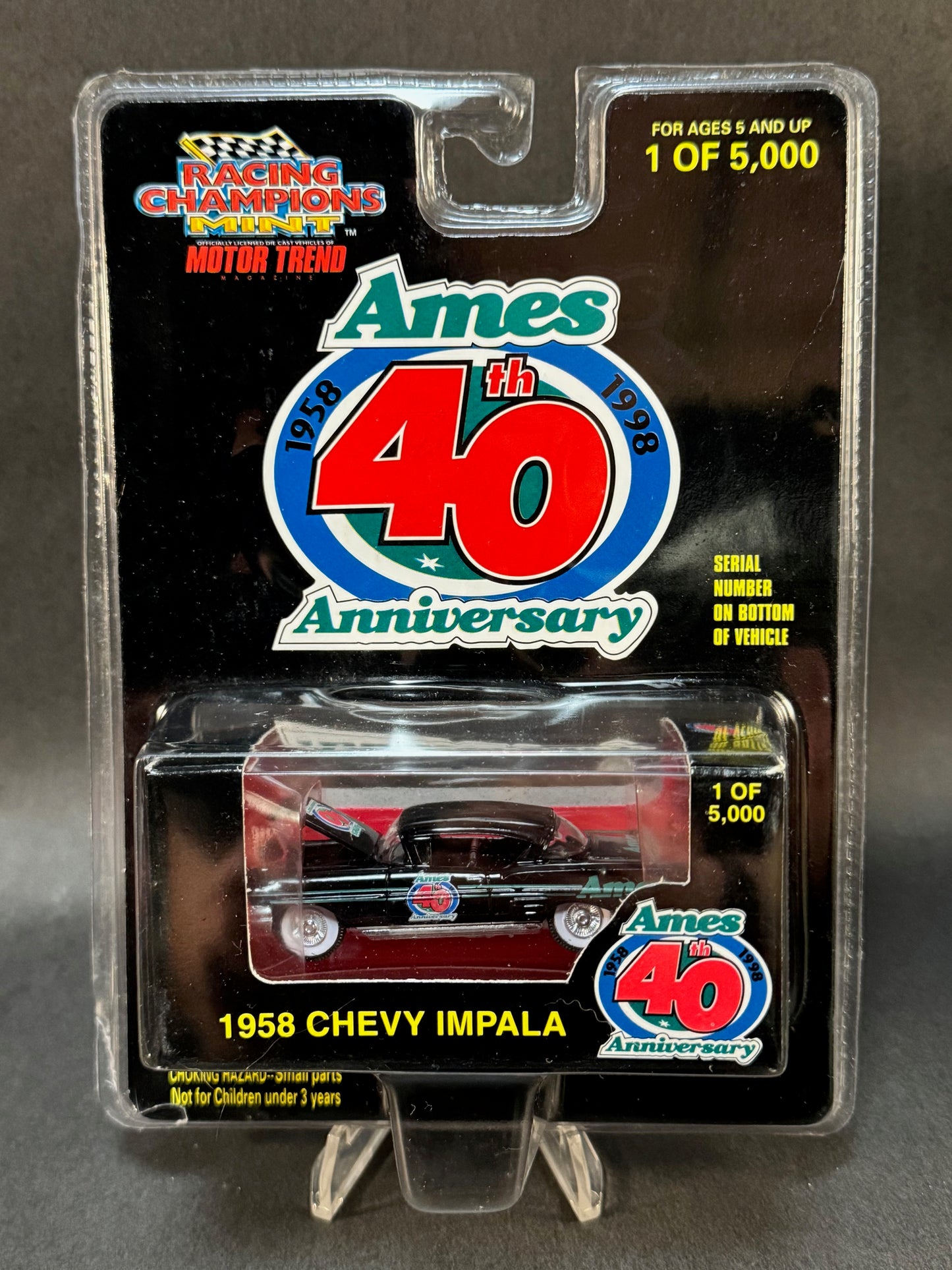 1998 Racing Champions MINT Ames 40th Anniversary 1958 Chevy Impala, Black *Melted Blister
