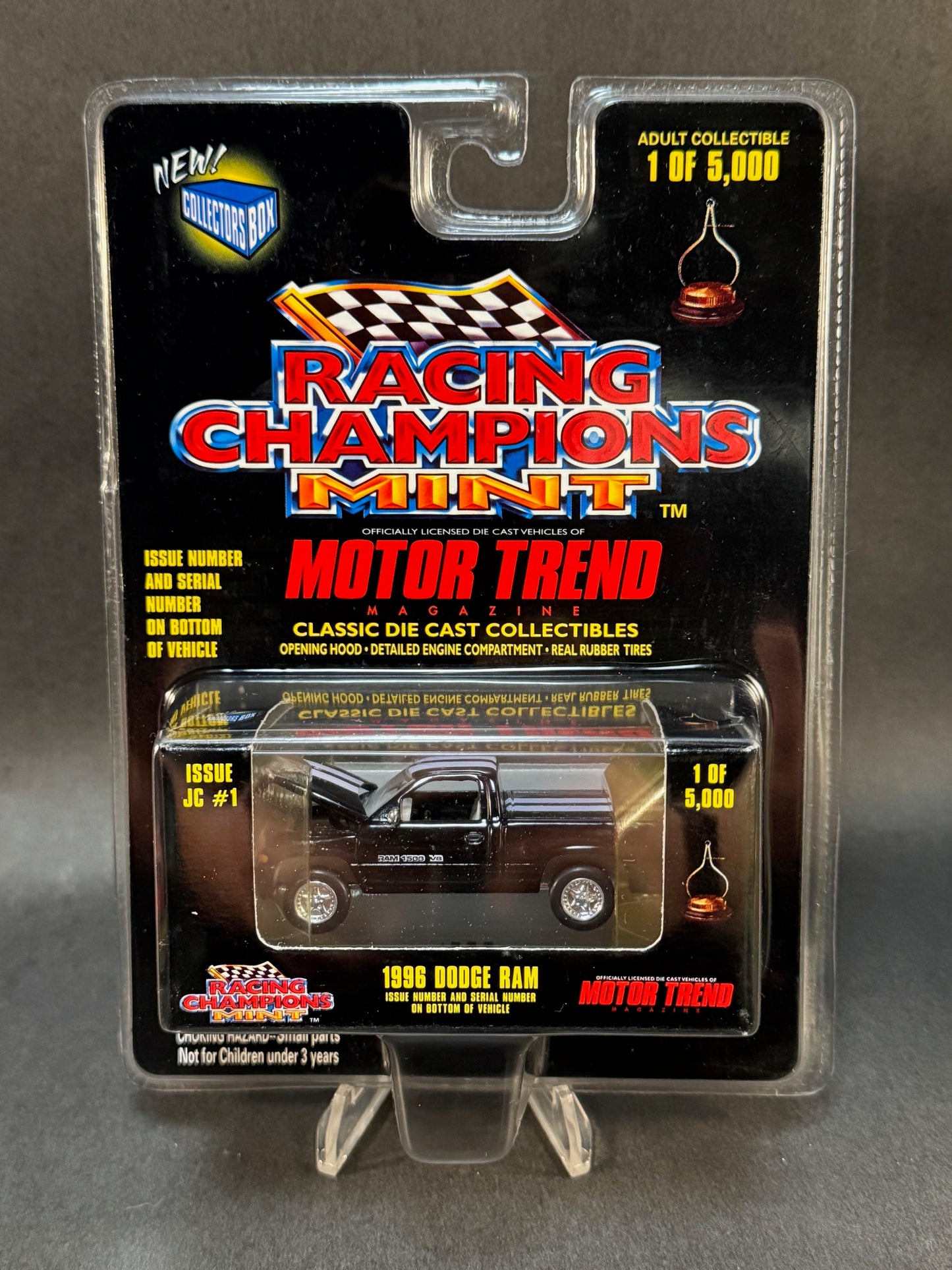 1998 Racing Champions MINT Motor Trend Issue JC #1 1996 Dodge Ram, Black and White