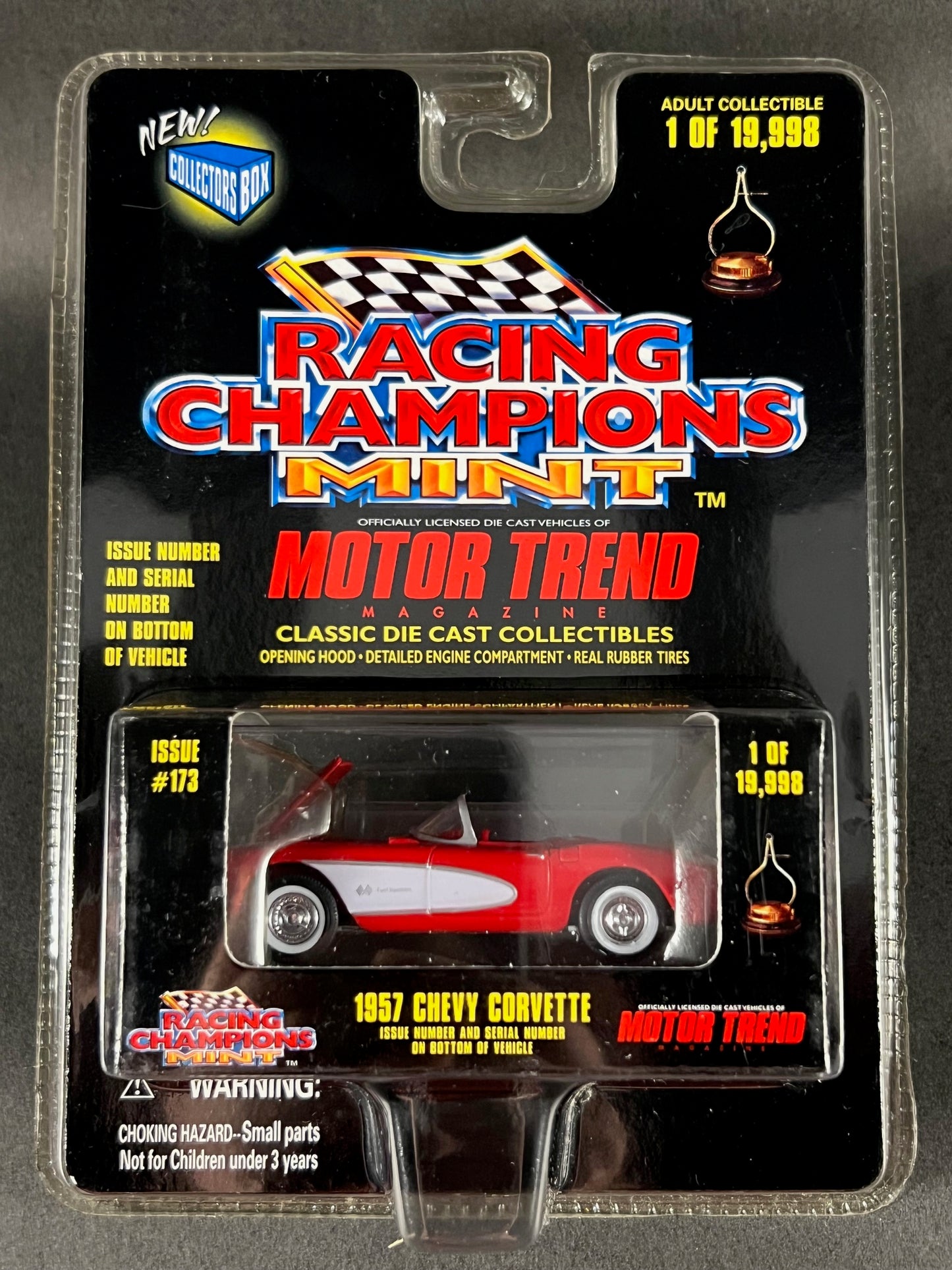 1998 Racing Champions MINT Motor Trend #173 1957 Chevy Corvette, Red and White